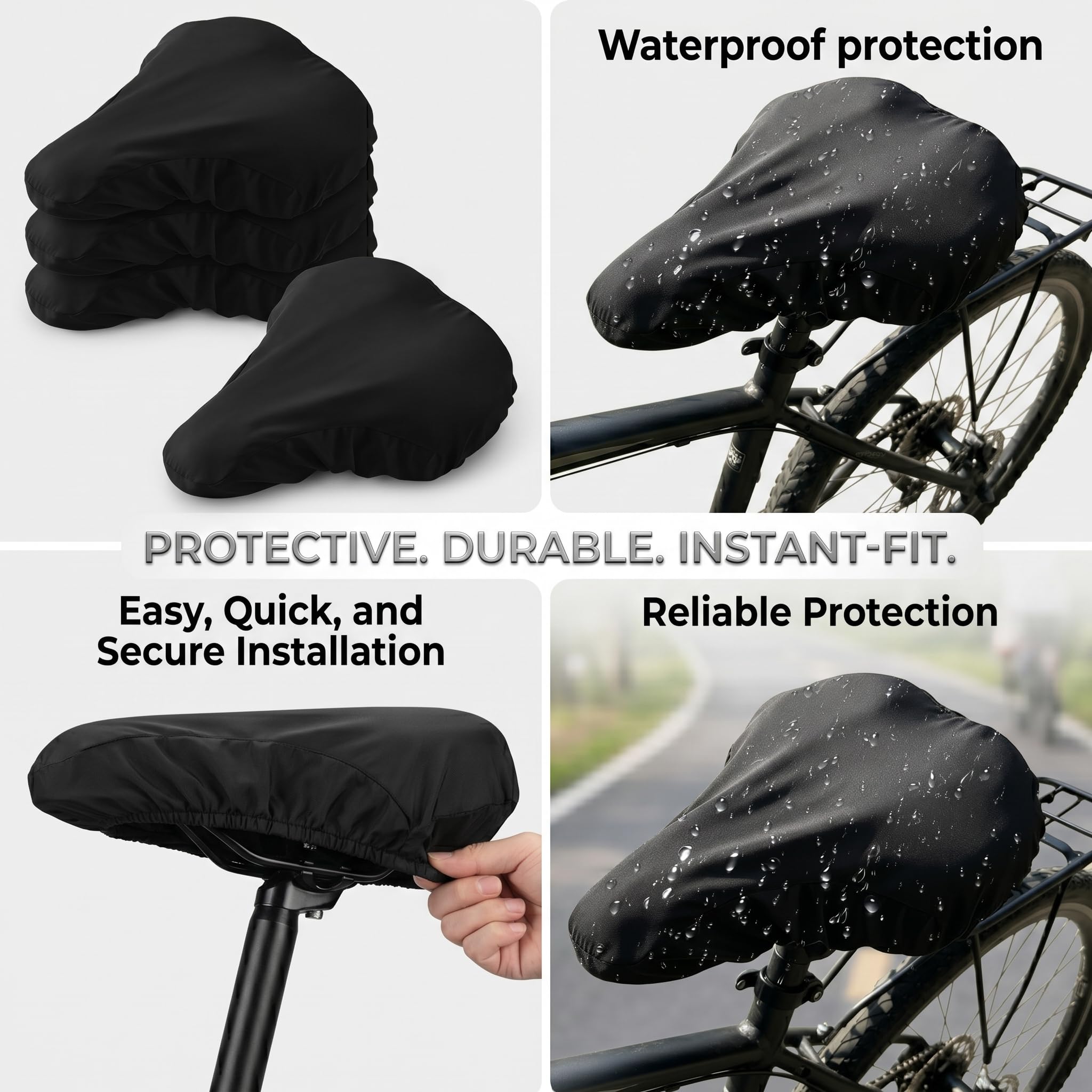 coprisella Bicicletta Impermeabile 4 Pezzi coprisella Bici Universale Elastico Protezione Sella Resistente Poliestere Nylon Nero Uso Urbano Trekking Ciclismo
