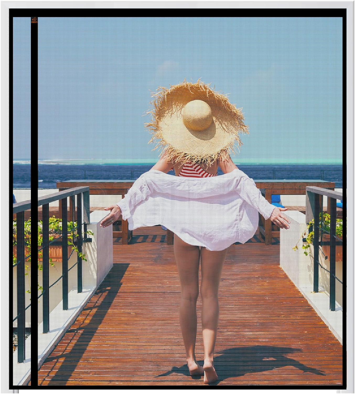 WochiTV Reversible Screen Door Mesh Fits Door Size 72 x 82, Left Right Side Opening Magntic Screen Door Screen Size 74" x 84", Top Anti-Tearing Mesh Net Curtain with Magnet