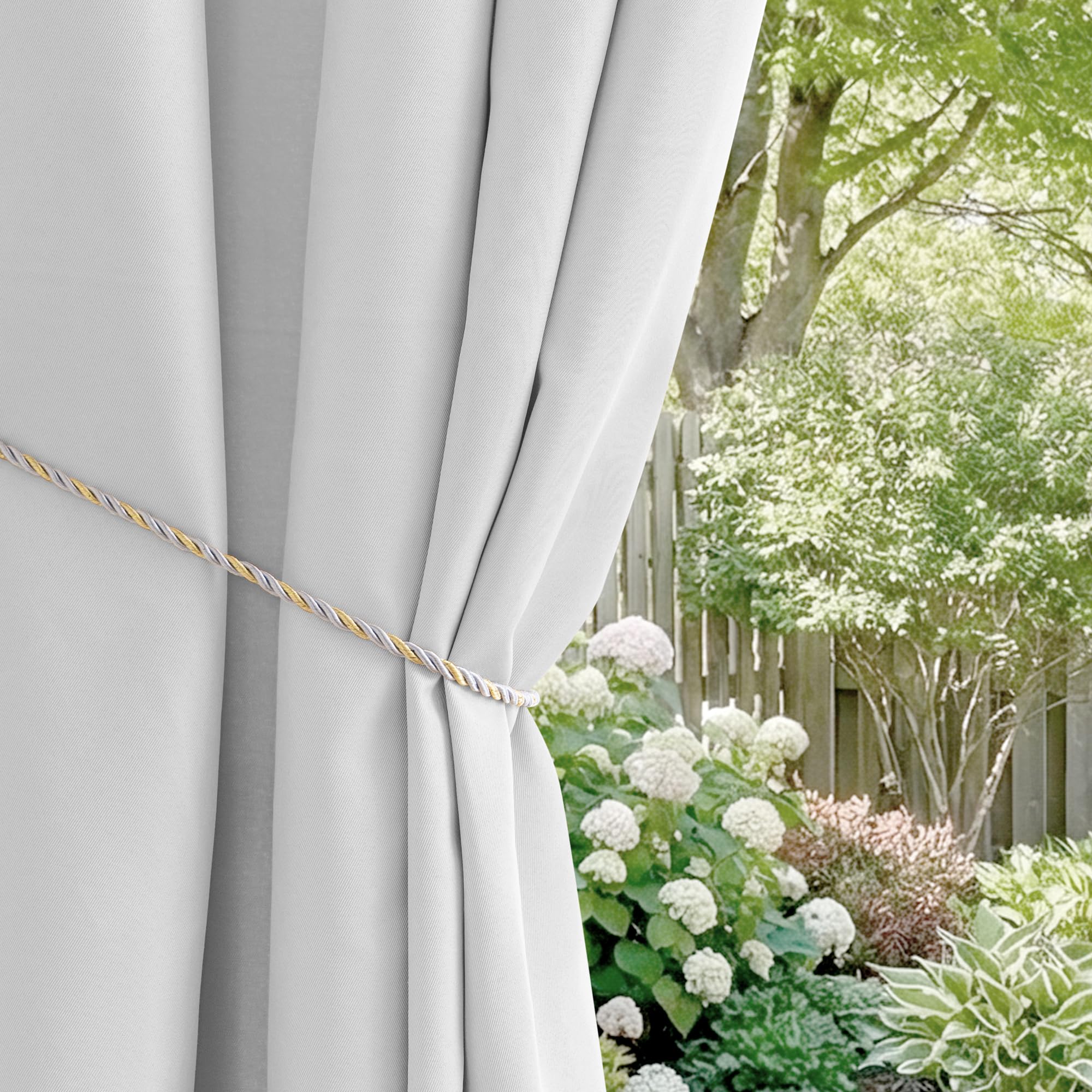 Outdoor Vorhang Wetterfest Mit Ösen, Outdoorvorhänge Wasserdicht Outdoor Gardinen Sonnenschutz Sichtschutz für Balkon Pergola Terrasse Veranda (132x215cm, 1 Stück, Grau-Weiß)