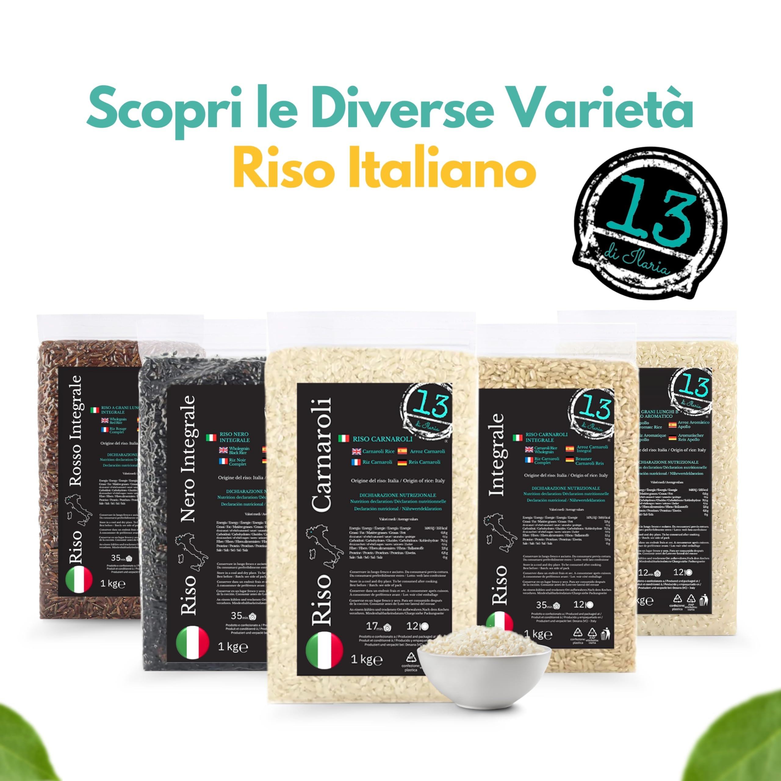 Riso Carnaroli Italiano 2 kg (2×1kg) – Chicchi Lunghi Ricchi di Amido – Ideale per Risotti – Senza Glutine – Coltivato a Vercelli | Made in Italy
