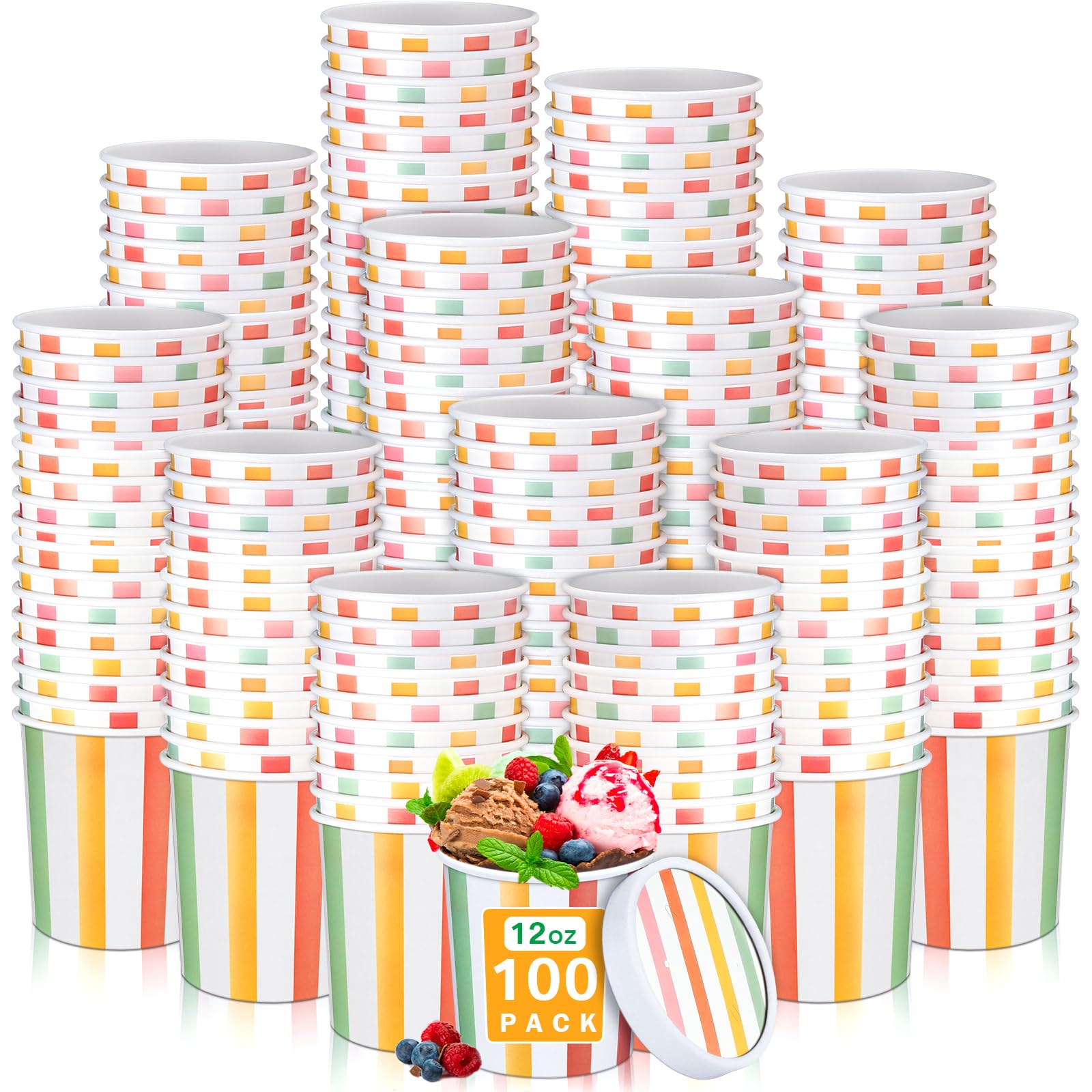 Pots en carton kraft 355 ml Irenare anti-ramollissement avec couvercles ventilés pour soupes, x100