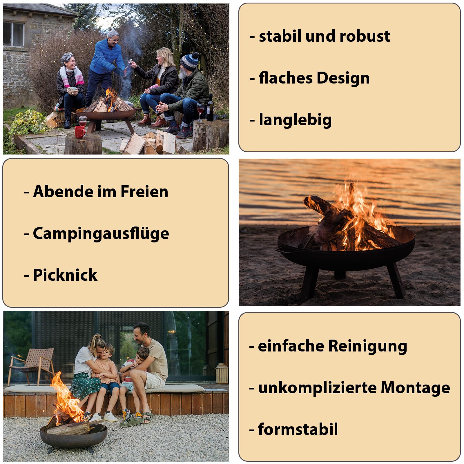Montafox Feuerschale Feuerstelle Lagerfeuer Metall Ø 58 cm für Garten und Terrasse