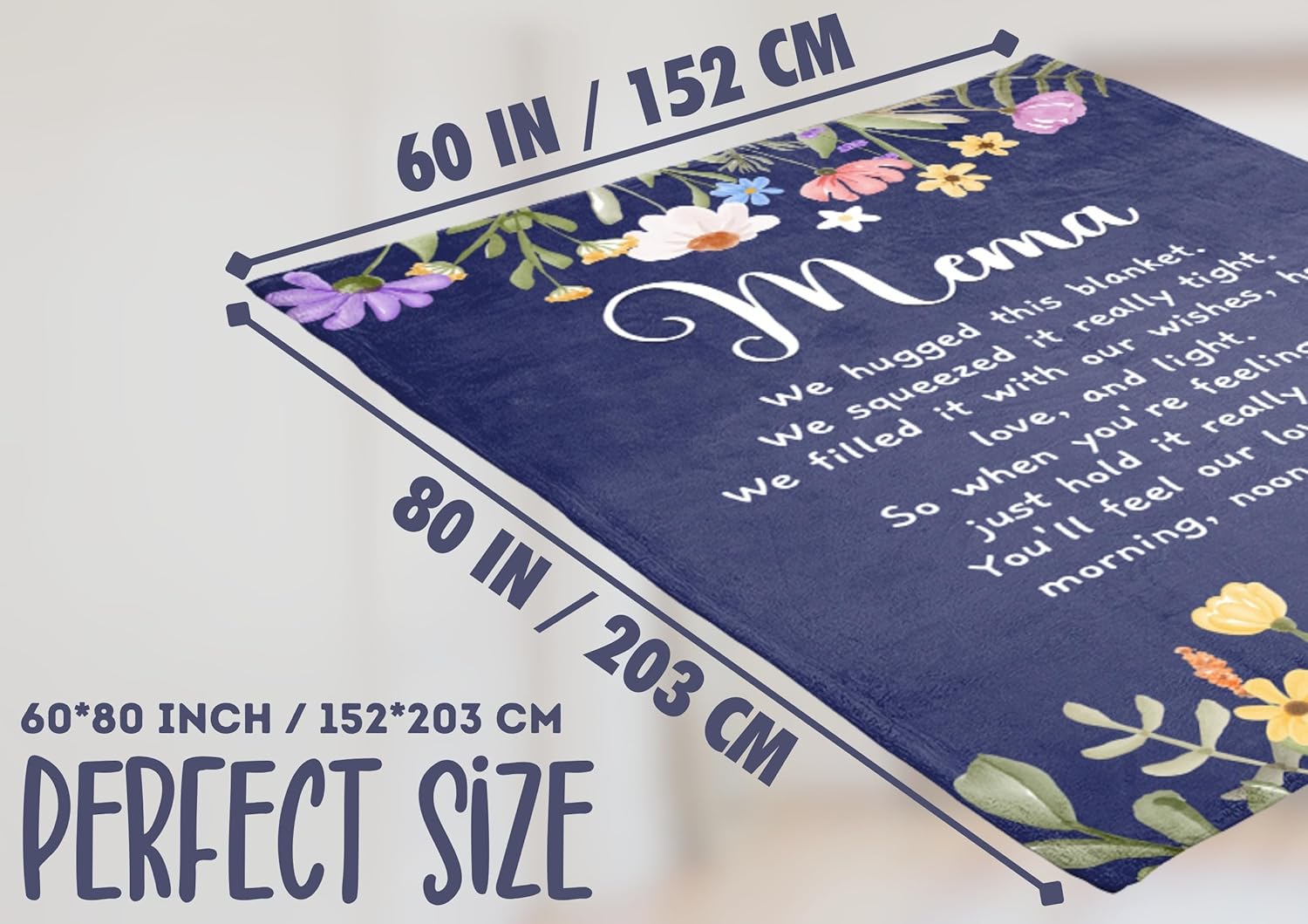 InnoBeta Mema Gifts, Grandma Gifts for Mema, Flannel Throw Blankets on Mother's Day, Christmas, Birthday, 60" x 80", Blue Flowers