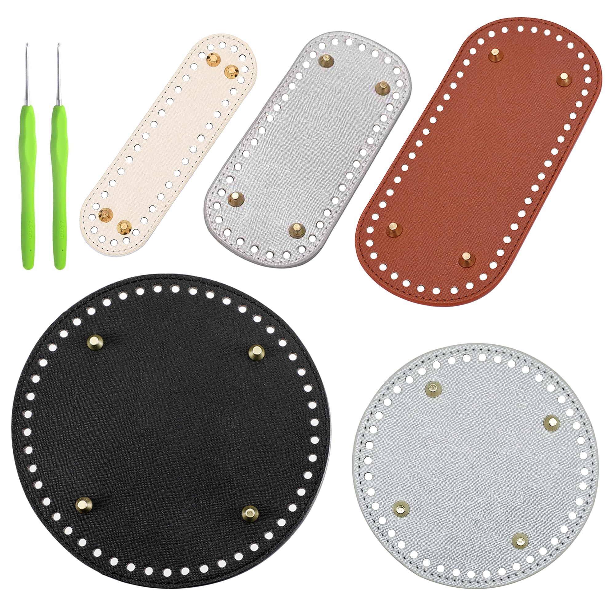 JMZLLRX 5 PCS PU Leather Bag Bottom Base Crochet Bag Bottom, Mixed Shape Knitting Crochet Bags Bottom for Bags, DIY Shoulder Bag Crochet Accessories, Purse Making Supplies