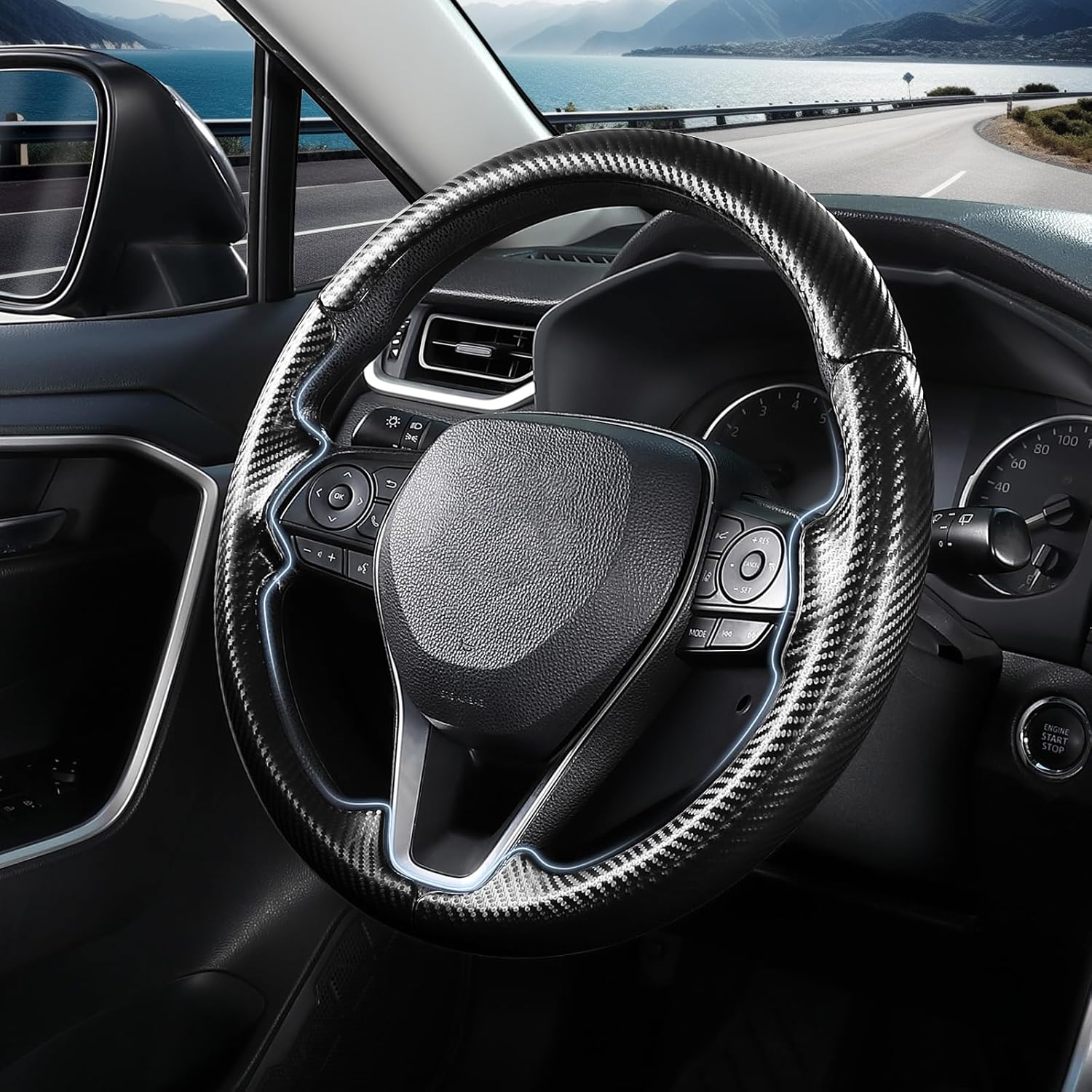 Fit for Toyota Steering Wheel Cover, Car Steering Wheel Cover for Toyota Corolla(2020-2026) Rav4(2019-2025) Camry(2018-2024) Venza(2021-2024) Avalon(2019-2022) Accessories (Matte Black)