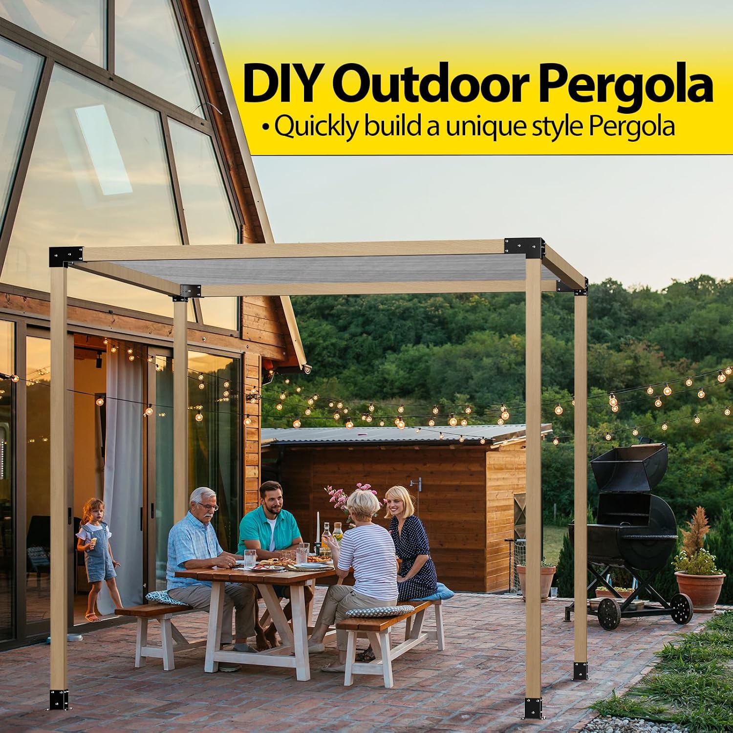APRILSOUL 4x4 Pergola Kit, Includes 4 Three-Way Corner Brackets and Post Bases for 3.5" Wood Posts, Durable Right Angle Hardware for Outdoor Gazebo Structures