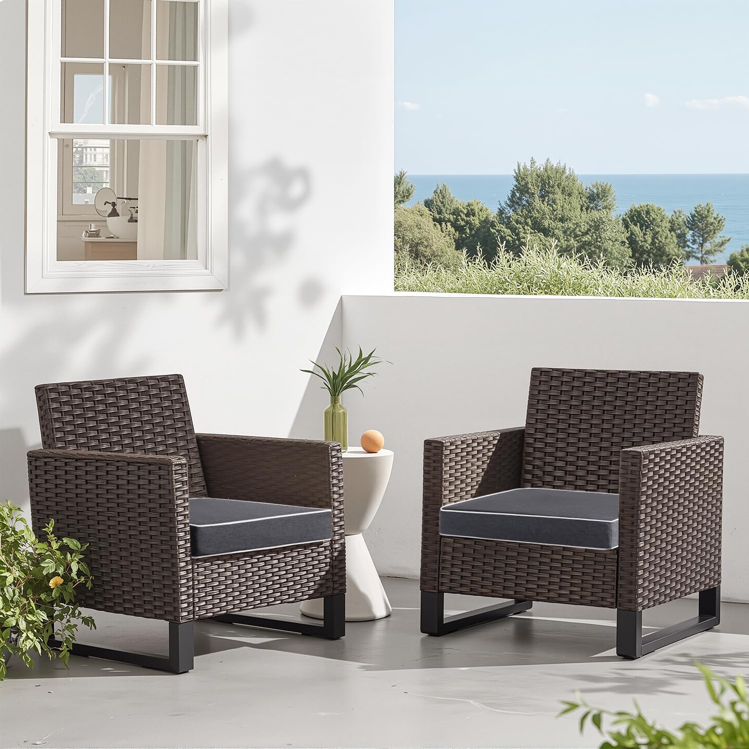 miulee 24 x 24 x 4 inch outdoor chair cushions,waterproof seat cushions for patio furniture garden with ties patio chair cushions set of 2,dark grey 24 x 24 x 4 inch dark grey