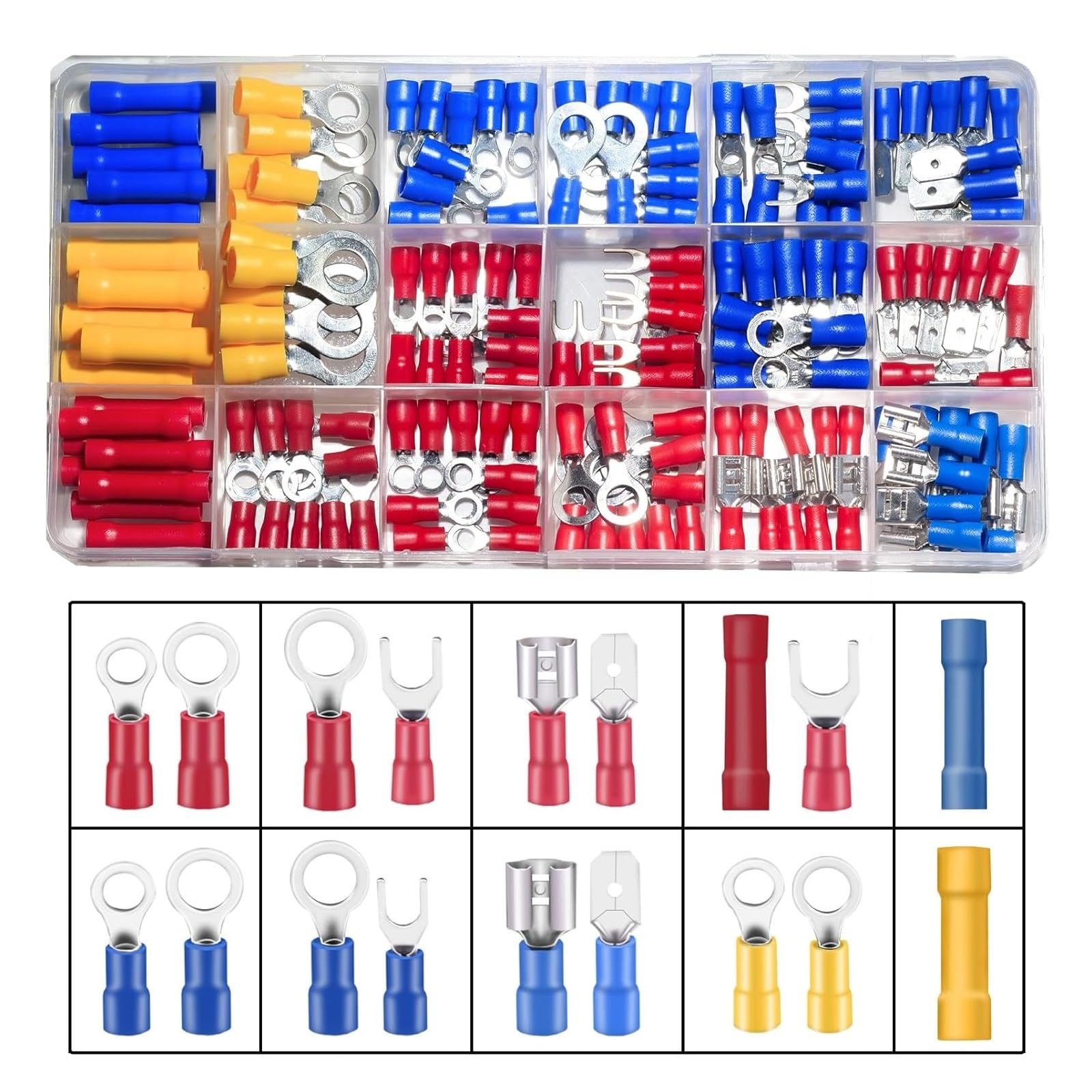 Kit connettori filo da 300 pezzi Terminali isolati maschio femmina Terminali a crimpare freddi Terminali a crimpare assortiti a forcella