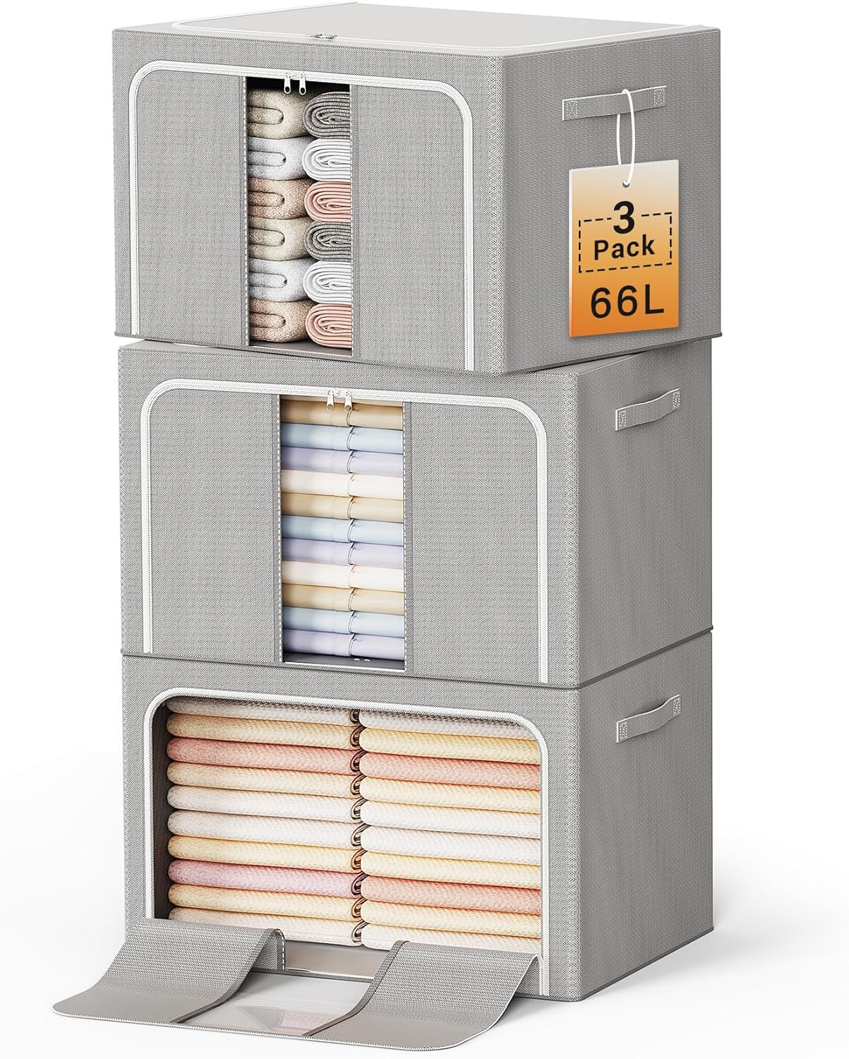 Contenedores de almacenamiento de ropa con marco de metal, caja de almacenamiento plegable, organizadores de ropa, contenedores de almacenamiento