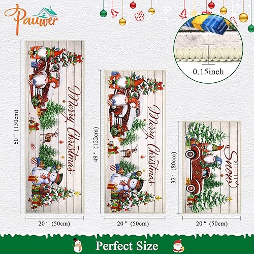 Miniatura 2 de Pauwer Juego de 3 alfombras de cocina de Navidad, tapetes de cocina de árbol de Navidad, alfombras y tapetes de cocina de granja, antideslizantes,