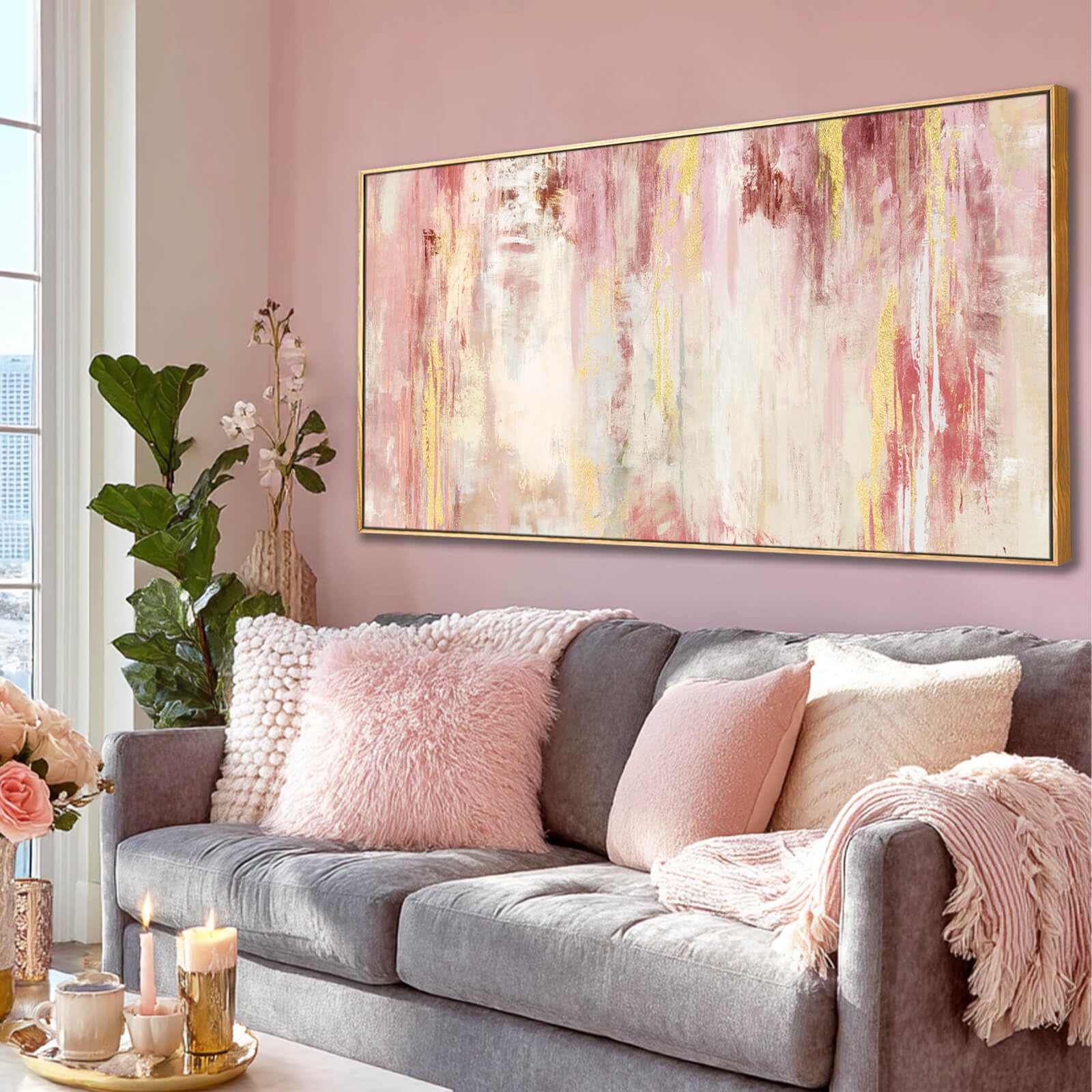 Custom Wall Art 2026: 5 Picks, One Truly Personalized 1 SOUGUAN Abstract Pink Wall Art/Framed Artwork Wall Art/Oil Painting Ho — product photo