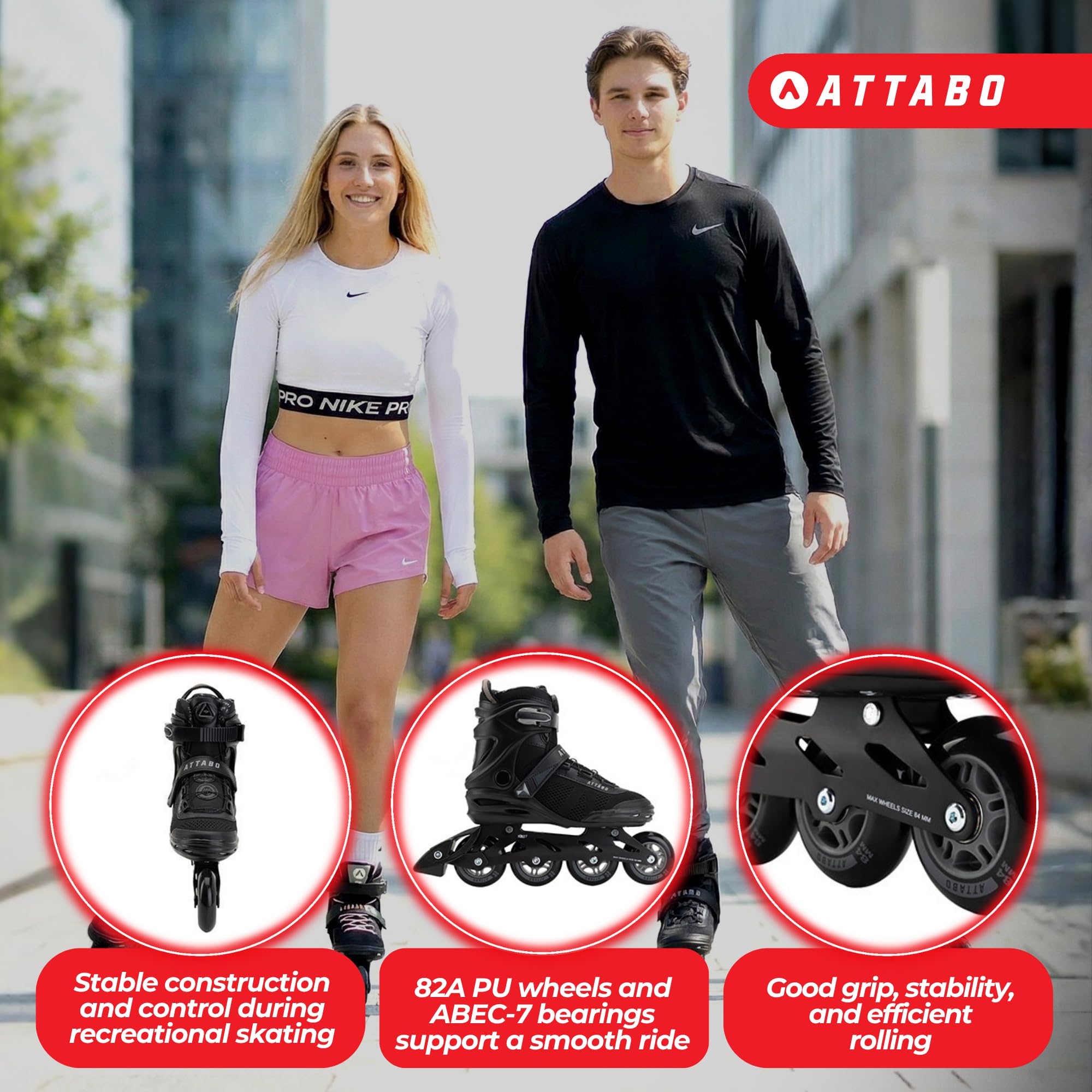 ATTABO OneFoot Fitgo Herren Inlineskates – ABEC-7 Lager, Aluminium-Schiene, Fitgo-System, Bremse – Fitness & Freizeit