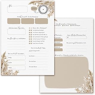 Gästebuchkarten für Hochzeit, 25er Set in DIN A5 (14,8x21cm), Hochzeitsspiel mit Fragen zum ausfüllen im Pampasgras Boho Look, Gästekarten als Gästebuch alternative