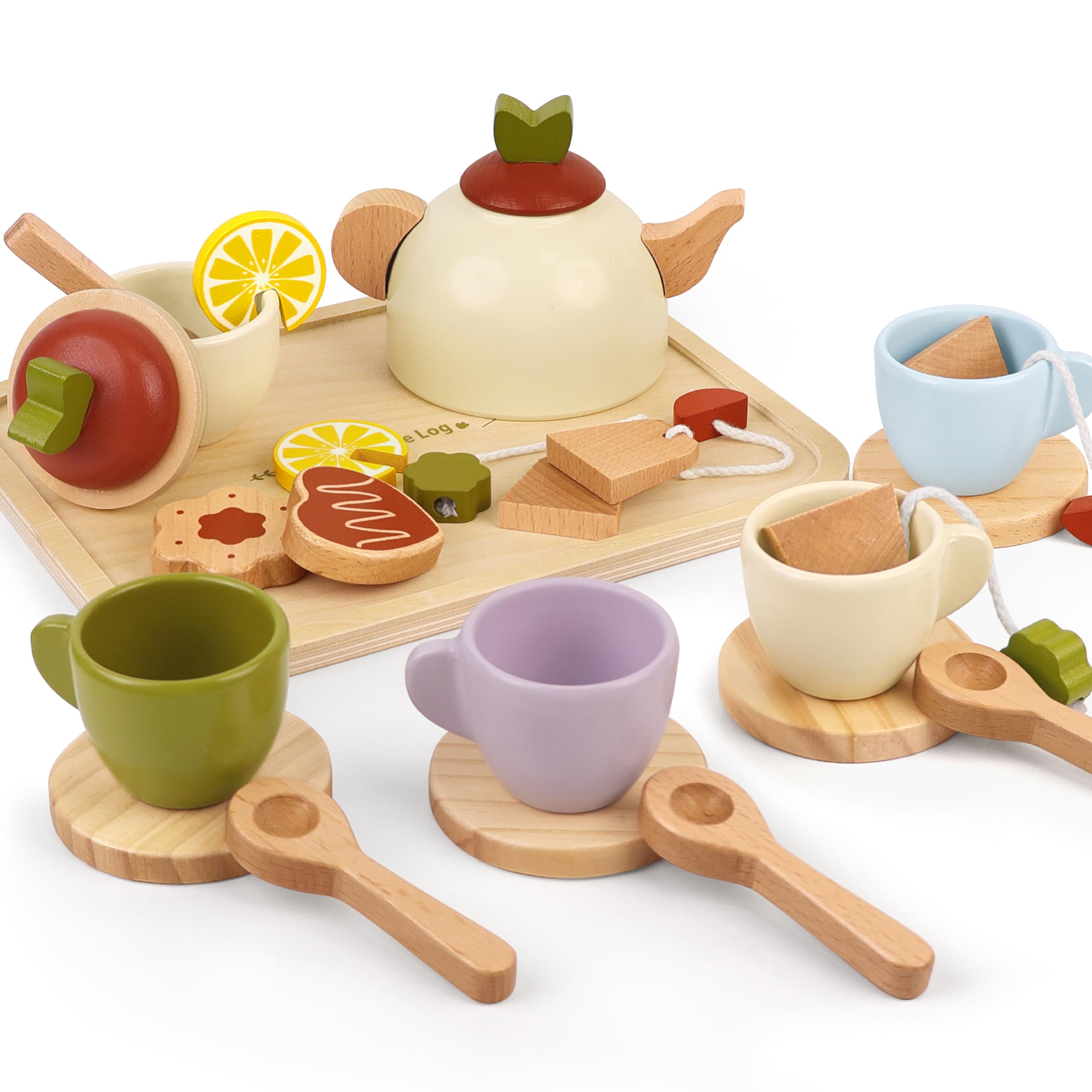 Kinderkeuken accessoires, theeservies, houten speelgoed, theekransje, speelkeuken, rollenspel, keukenspoelbak, hout, cadeau voor kleine kinderen