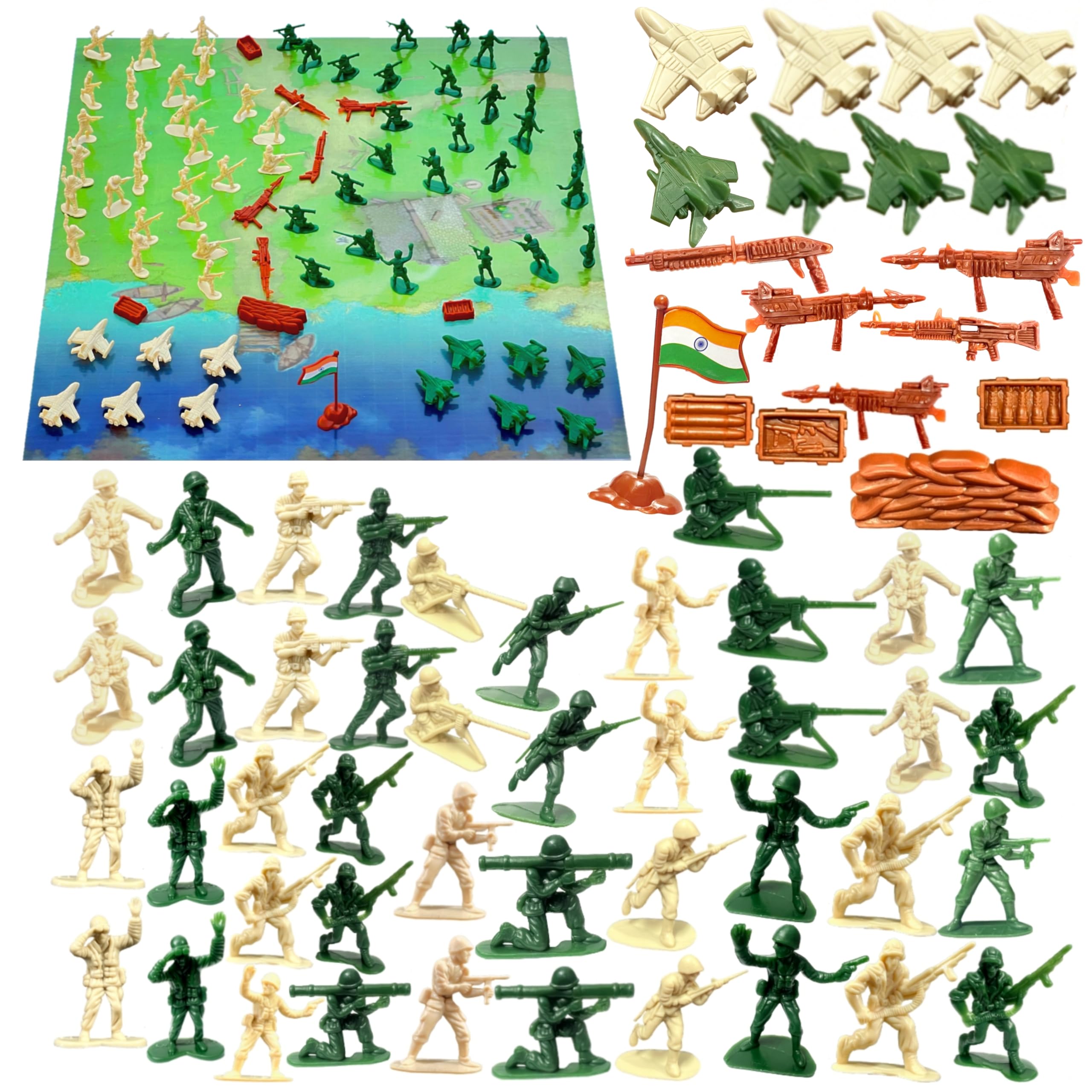 Mini Gifts - Army Toy Set, Military Toy Set for Kids with 44 Army Men, 10 Fighting Jet, 5 Guns, 3 Small Box, 1 Wall, 1 Indian Flag and 1 Foldable Map (60cm X 60cm) Map Model - B (B0BMXCJ173) Amazon Price History, Amazon Price Tracker