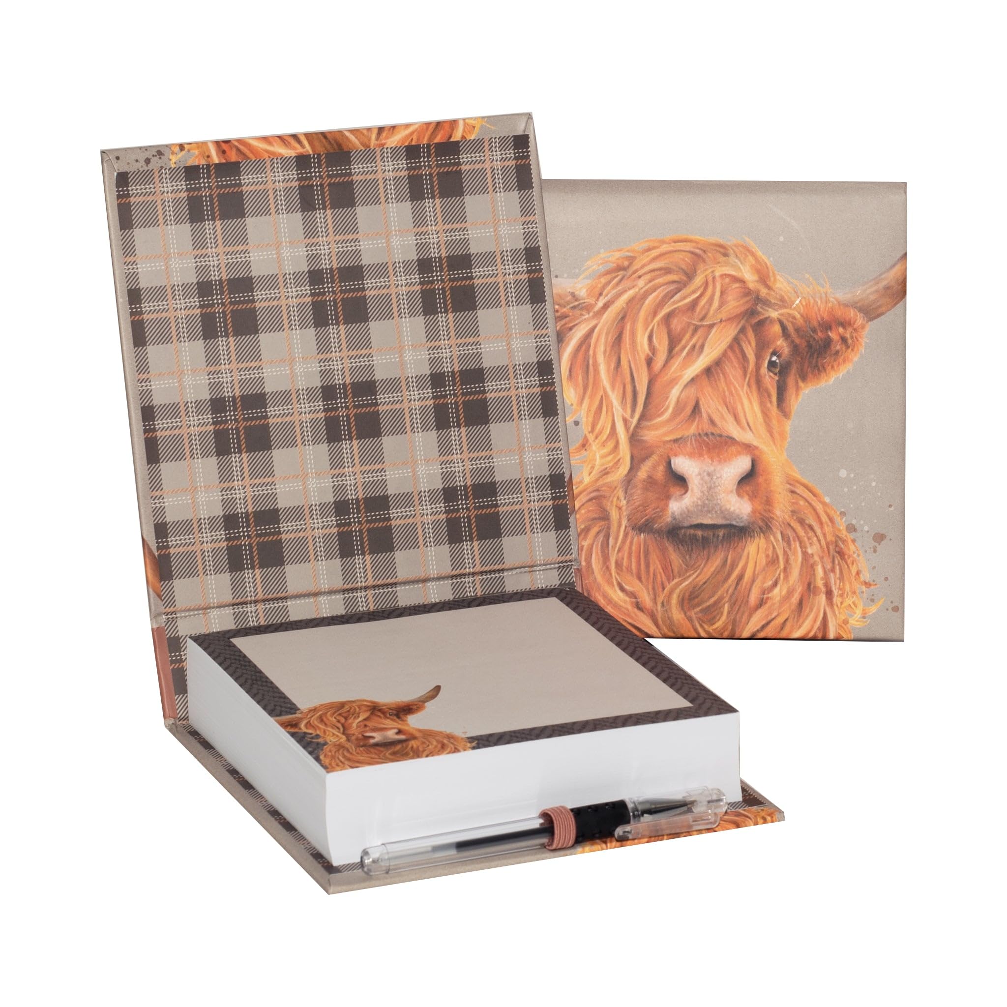 Design By Violet Highland Cow Note Block with Pen – 270 Page Desk Note Pad for Back to School and Animal Lovers