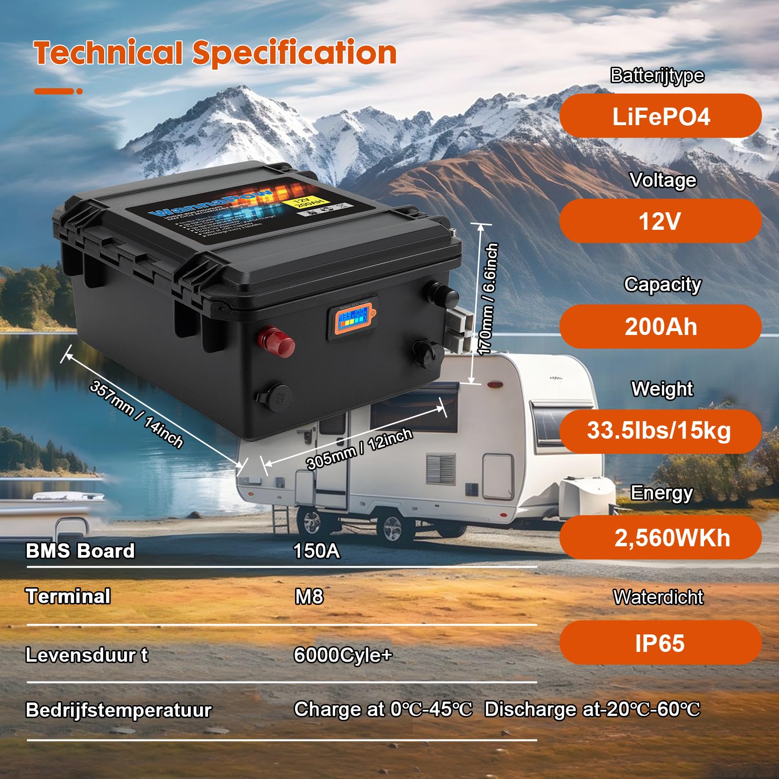 Batteria al litio 12V 200Ah LiFePO4,Batteria da 2560Wh,con 150A BMS,Uscita massima 1920W,Perfetta per applicazioni domestiche, RV, Marine,Motore elettrico,ricaricabile da pannello solare