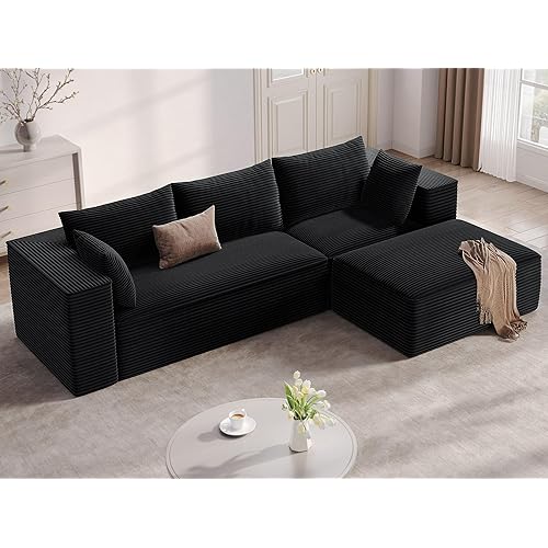 DWVO 108" Modular Sectional Couch with L-Shape Chaise, Modern Cloud Sectional Sofa with Deep Seat, Upholstered Couches for Living Room Bedroom, No Assembly Required, Black