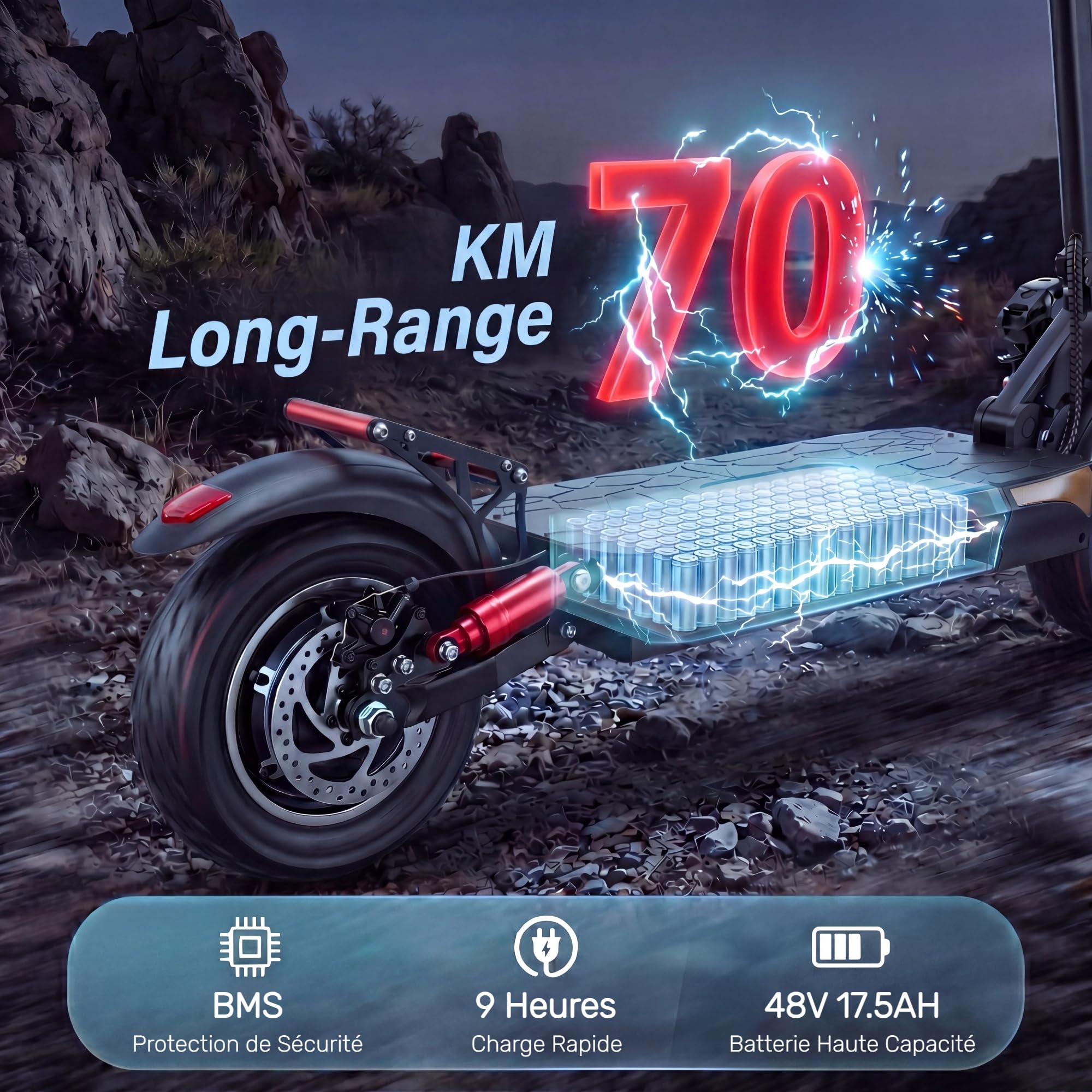 MX1 Pro Trottinette Électrique Adultes Double Moteur 70Km Autonomie
