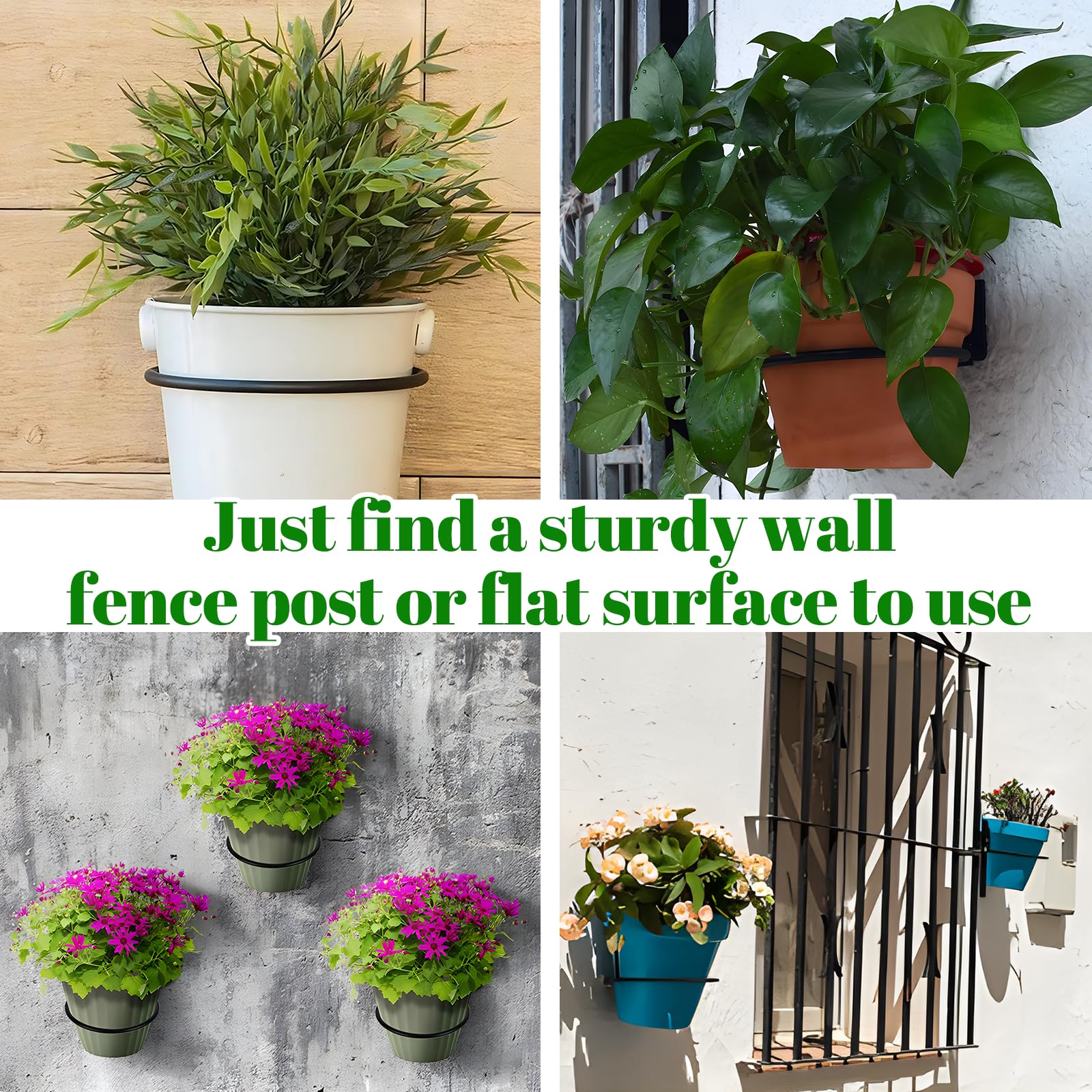 Lot De 3 Supports Muraux Pour Pot De Fleurs 6 Pouces – Anneau Métal, Pivotant à 90° – Intérieur/extérieur