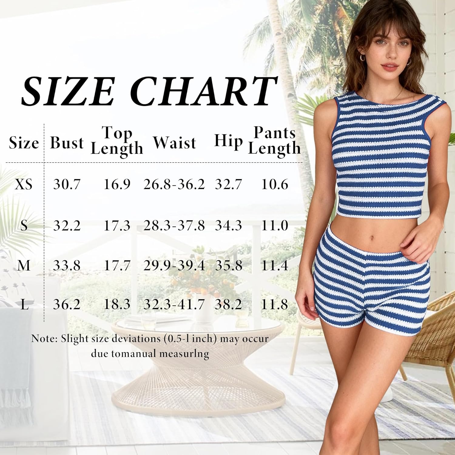 Women's 2 Piece Striped Summer Outfits Off The Shoulder Knit Crop Tops and Mini Shorts Vacation Sets - Image 4