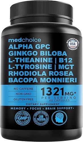 Suplemento cerebral nootrópico 12 en 1 anhidro: Ginkgo Biloba para apoyo cerebral, memoria y enfoque - B12, Alpha GPC, L Teanina y suplementos de