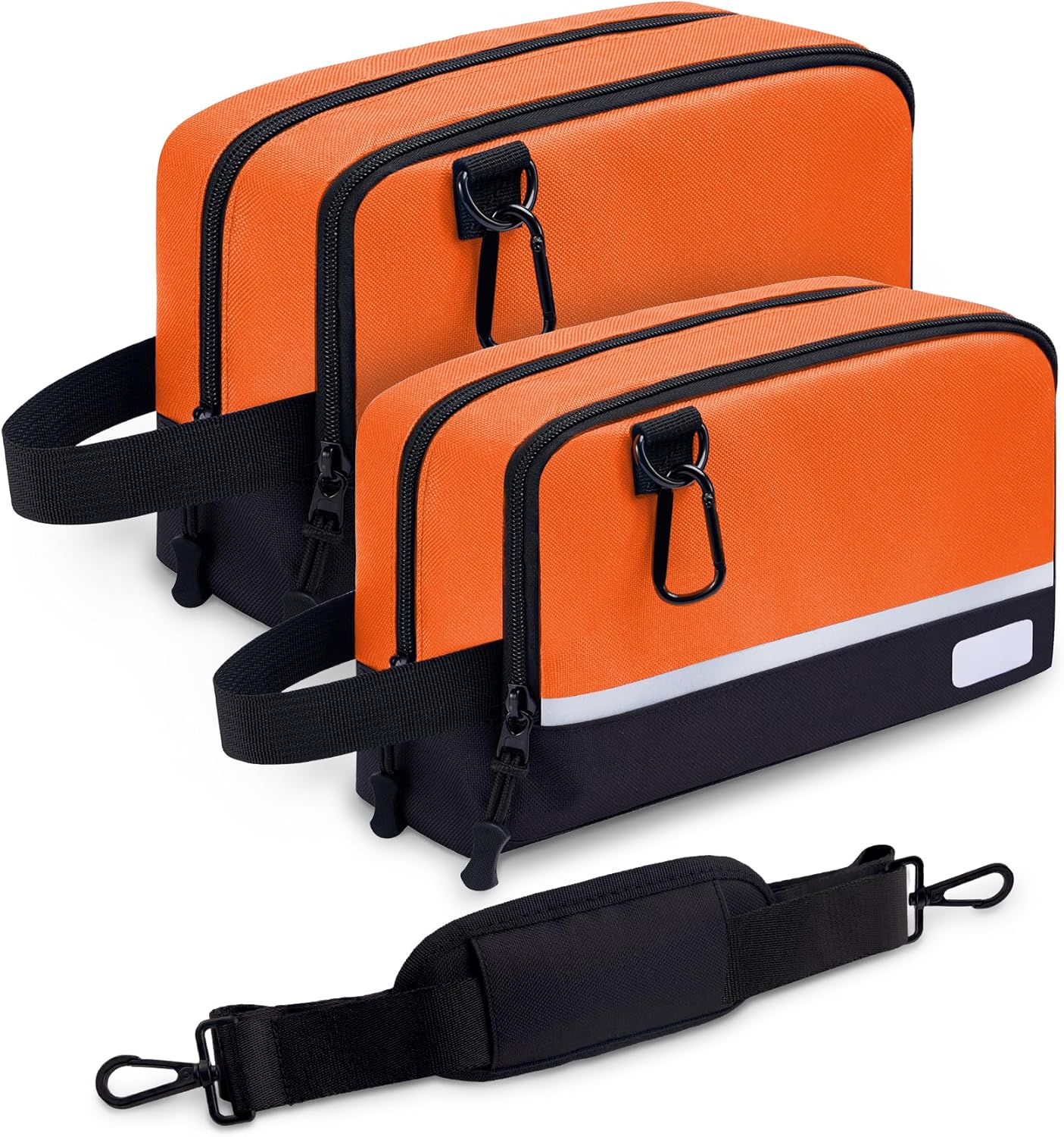 2 Pack Small Tool Bags Zipper Pouch for Organizing, with Adjustable Shoulder Strap & Carabiner, Utility Small Tool Pouch with Multi Pocket Compartments and Label Area (12" & 10")