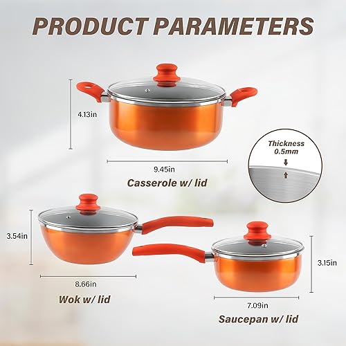 Miniatura 9 de Juego de utensilios de cocina de acero inoxidable de 6 piezas pulido espejo, parte inferior de inducción, forma recta, tapas SS, asas y perillas