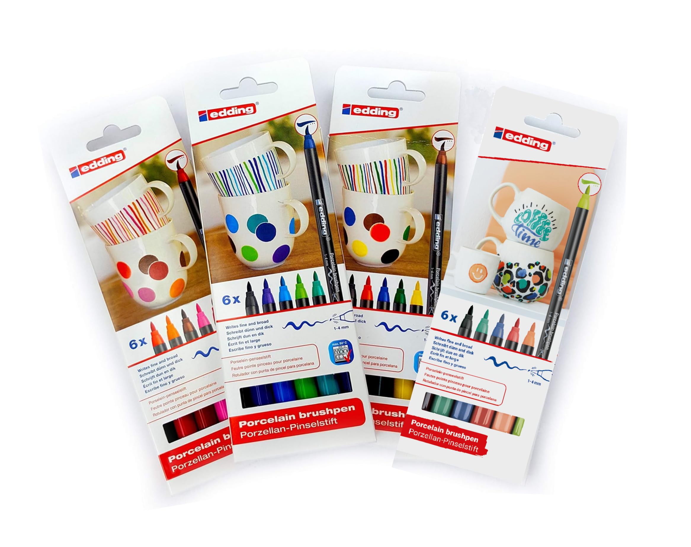edding Porzellan-Pinselstift 4200, 1-4 mm, Set (24 Farben, 4x 6er Set)
