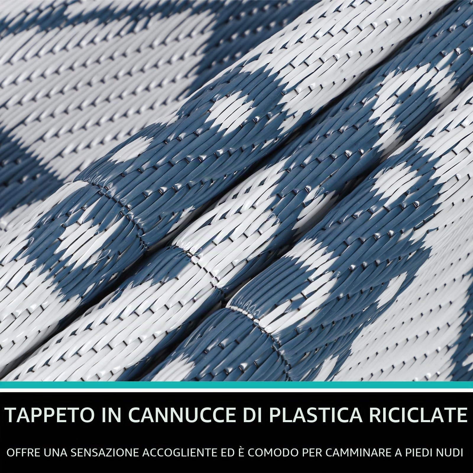 Capslpad Tappeto rotondo per esterni, 180 cm, resistente alle intemperie, in plastica, per picnic, campeggio, giardino, terrazza, spiaggia, camper, colore blu