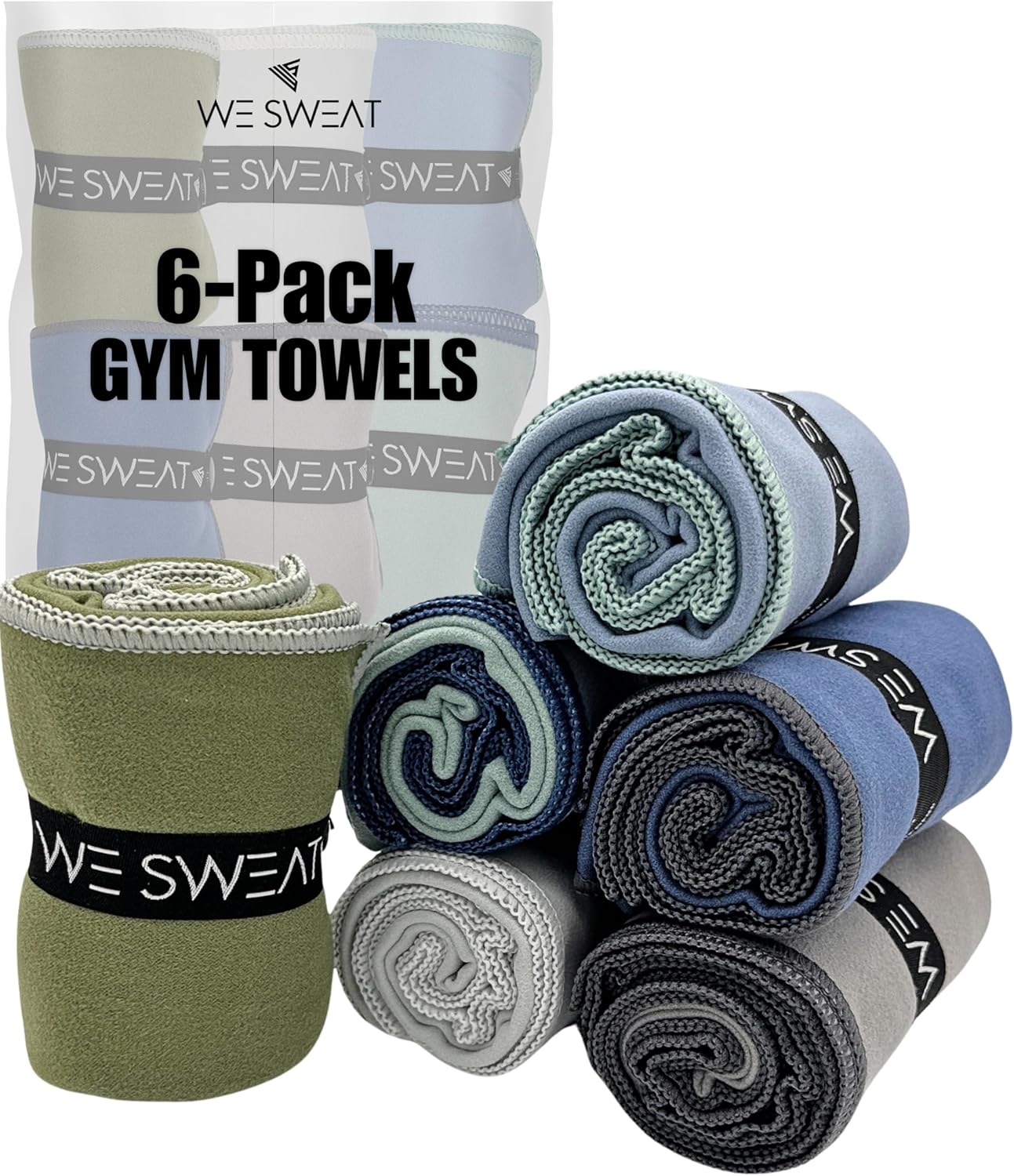 We Sweat’s (6 Pack) Microfiber Gym Towels, Silver ION Odor-Free Absorbent Fiber, Fast Drying Men & Women Workout Gear for Body Sweat, Towels, Sports Exercise Fitness Gear