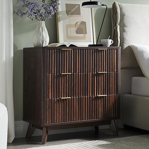 Miniatura 8 de T4TREAM Juego de 2 mesitas de noche acanaladas de 3 cajones, mesa auxiliar moderna extragrande extragrande con parte superior de mármol sintético,