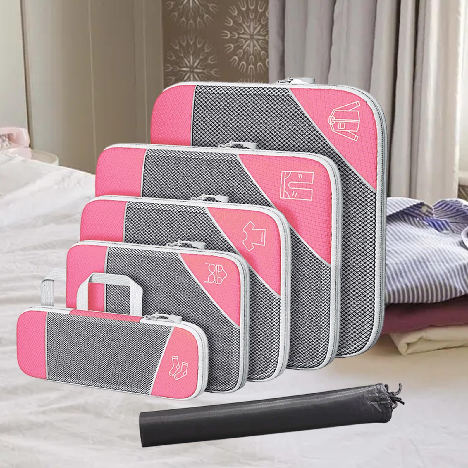 Juego de 2 cubos de compresión expandibles para maletas de viaje, mochilas, mujeres y hombres, color negro