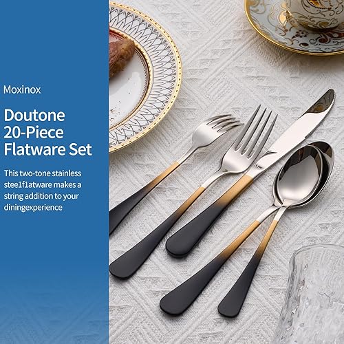 Miniatura 5 de Juego de cubiertos de 20 piezas, acero inoxidable 1810, servicio para 4, moderno juego de cubiertos incluye cuchillos de cena, tenedores, cucharas,