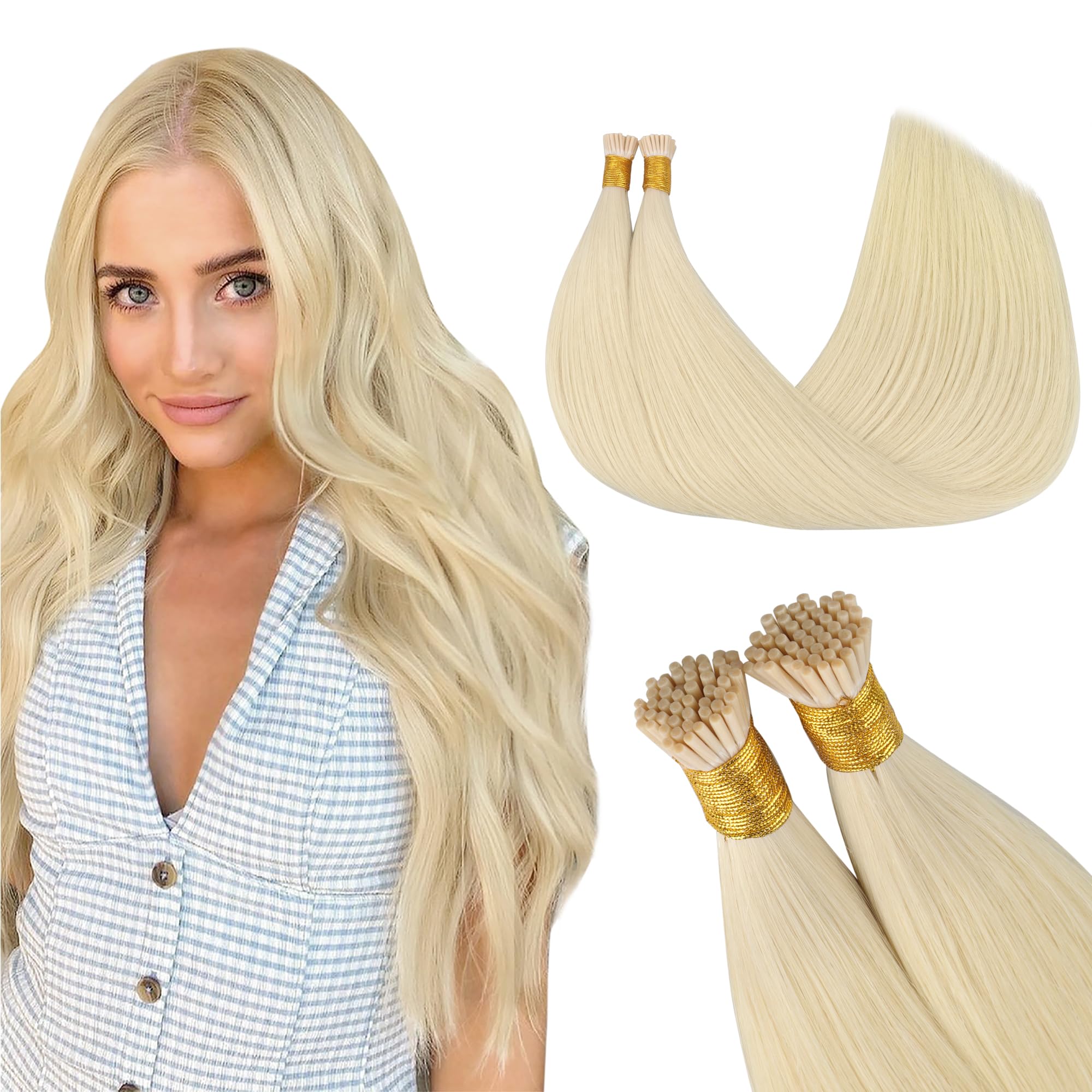 GOO GOO I Tip Hair Extensions, Real Human Hair, 14inch 50g 100S, Cold Fusion, Invisible Remy, 60A Platinum Blonde