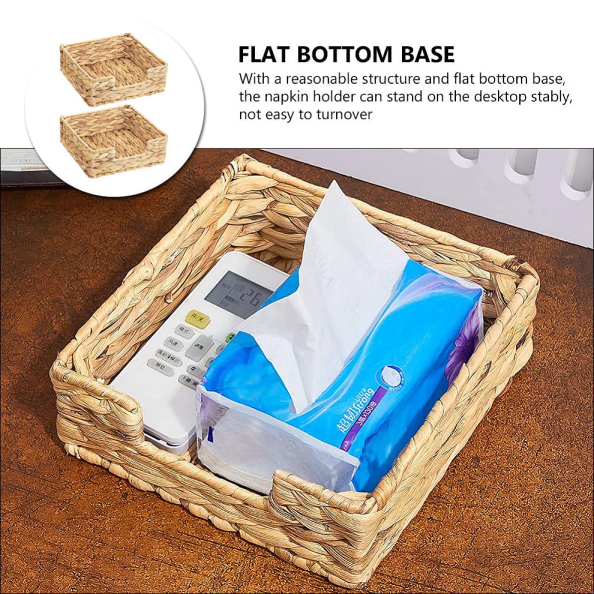 Kichvoe Portatovaglioli da Tavolo Intrecciato in Vimini e Paglia, Set 2 Pezzi Resistente e Non Deformabile, per Ufficio e Caffè Design Rustico Semplice