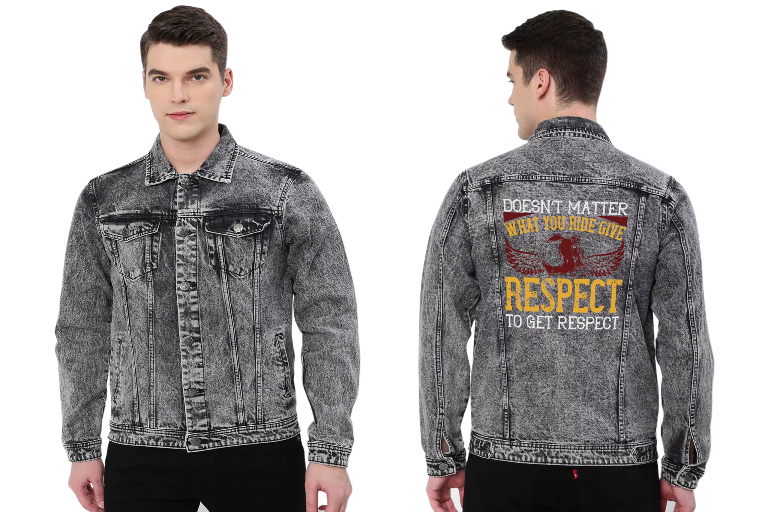 Mens Printed Trendy Jacket Regular Fit Stylish Long Sleeve Printed Fashion Denim Jacket