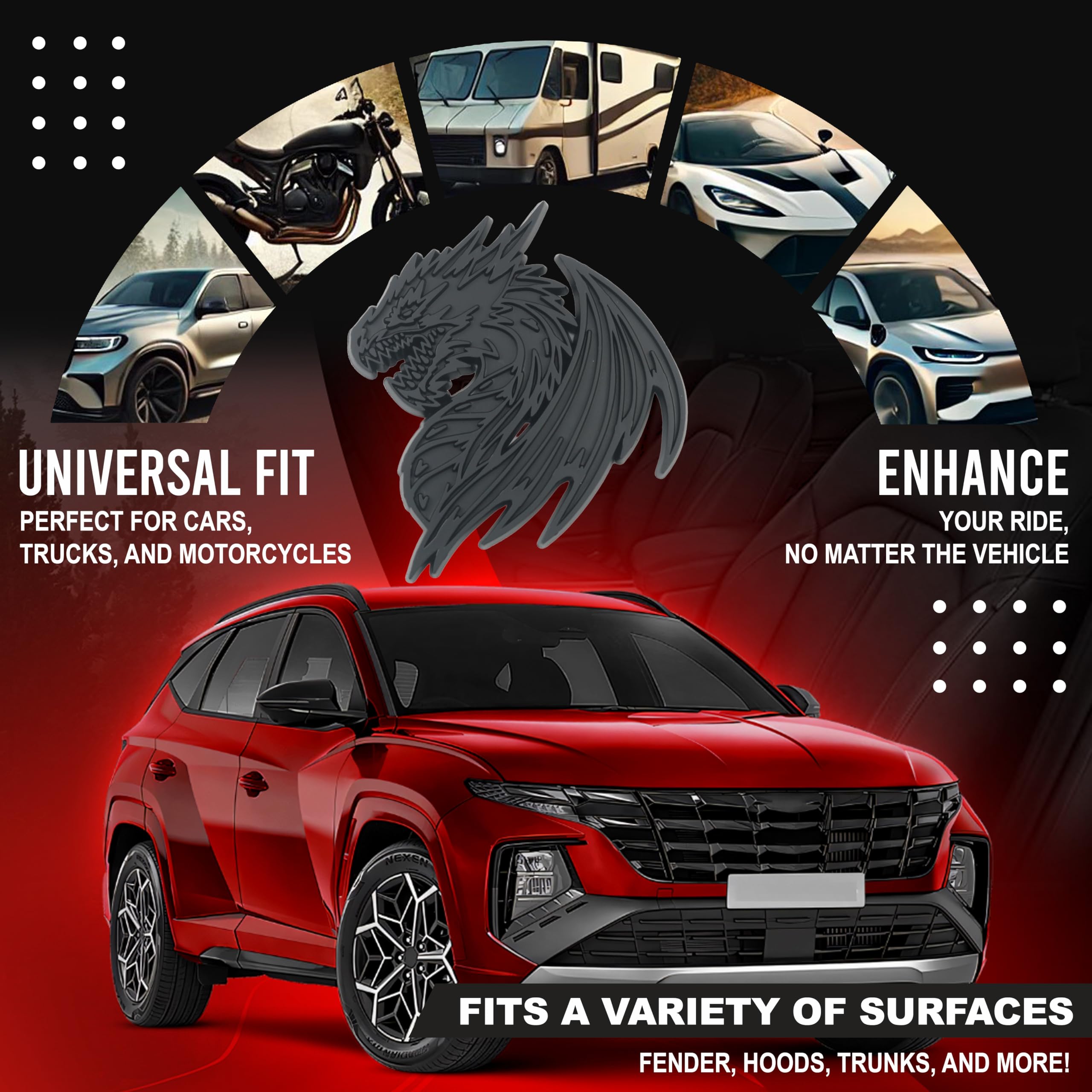 Noizzy Coppia Di Emblemi Per Auto 3D In Metallo Con Drago Totem - Diametro 5,2 Cm, Colore Oro, Adesivo 3M, Decorazione Per Auto, Camion, SUV