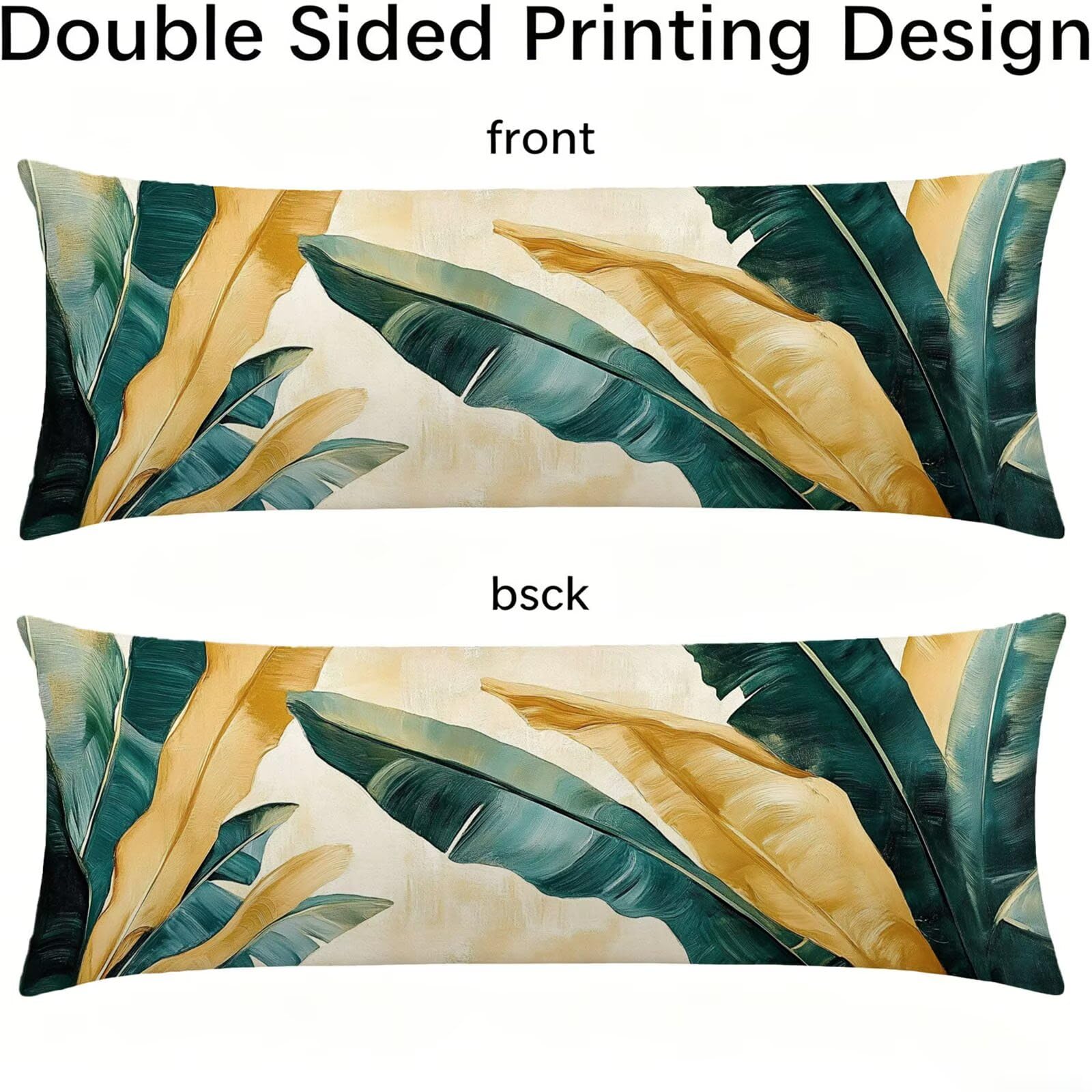 Funda de Almohada 60 x 180 cm Oro Protector Almohada 180 cm con Cremallera Invisible, Lino Durable y Transpirable Pillow Case Largas Hojas Impresión a Doble Cara para Cama, Sofá y Dormitorio dg-289