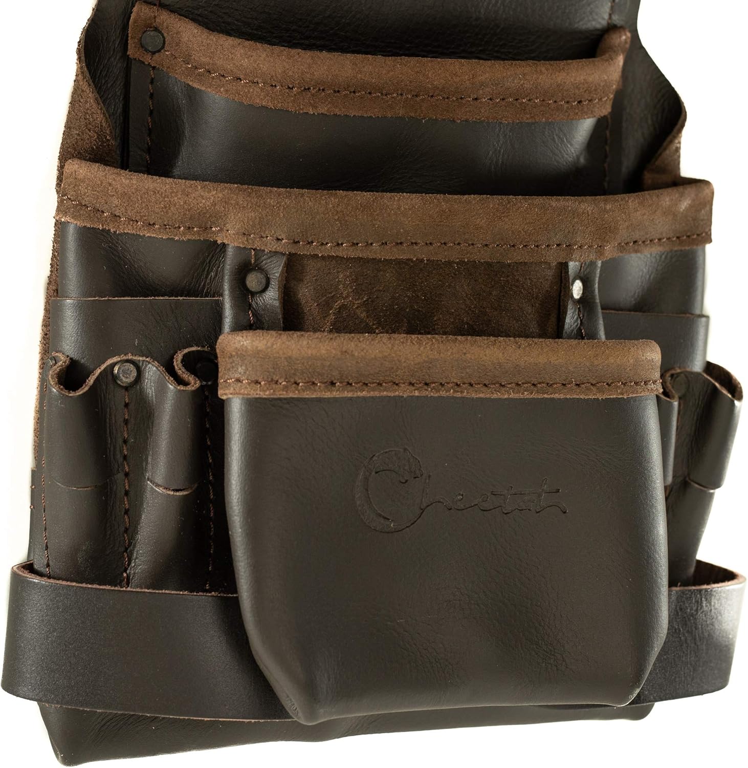 CHEETAH Professional Carpenter Electrician Handyman Construction- Oil Tanned Leather 10 Pocket Tool & Nail Pouch