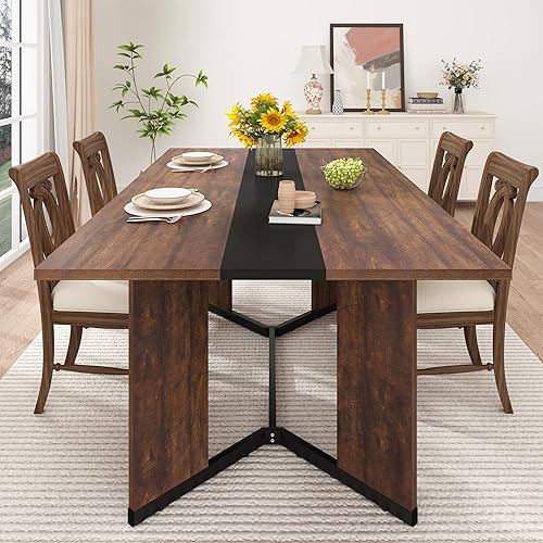 Miniatura 3 de Mesa de comedor de 71 pulgadas para 4, 5, 6 personas, mesa de cocina rectangular de madera con mesa impermeable, mesas de comedor con patas