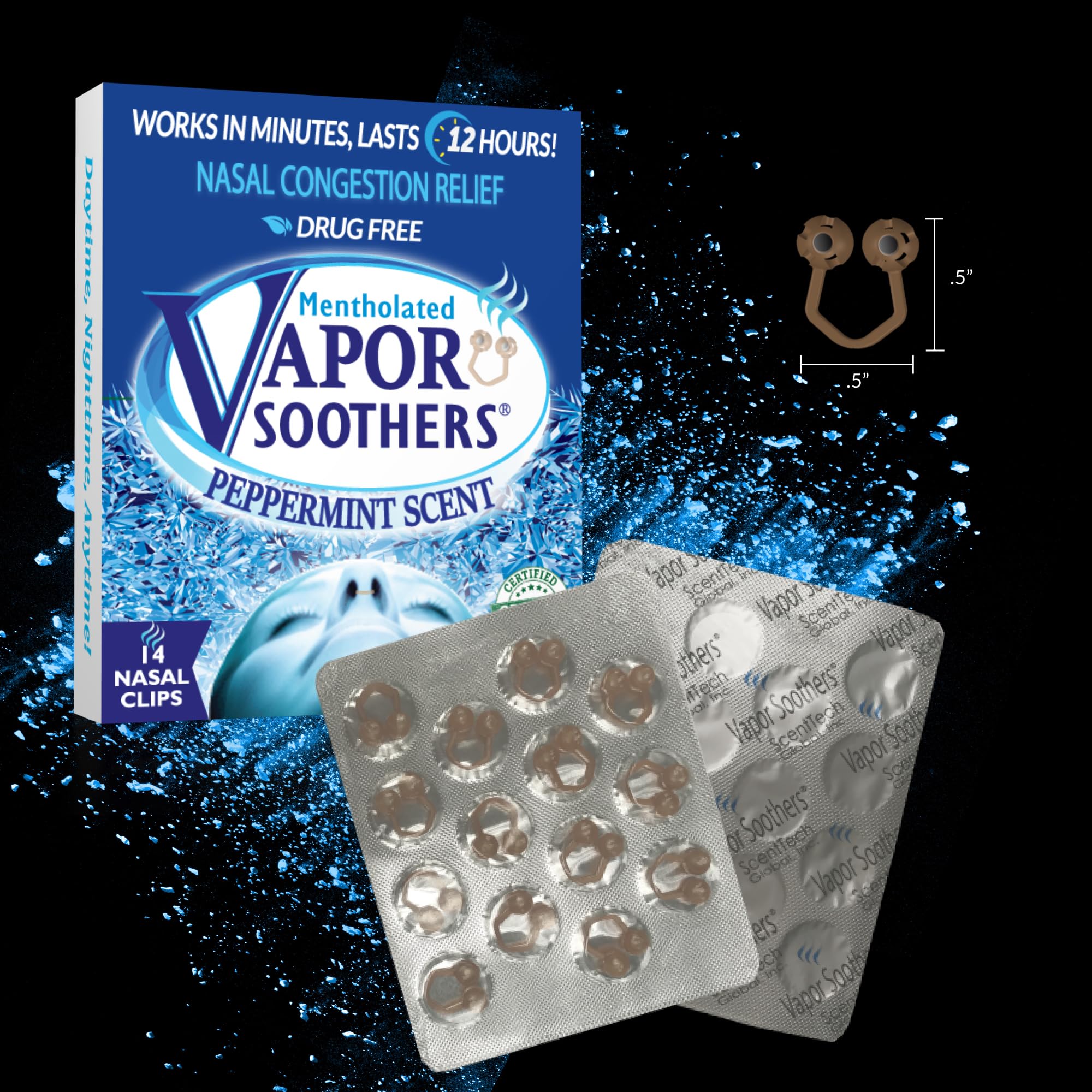 Nose Clips for Bad Smell by Vapor Soothers | Nasal Dilators for Breathing | Smell Nose Rings for Nurses | Instant Nasal Congestion Relief, Drug-Free | Nighttime Lavander, 28 Count: 14 Count Peppermint