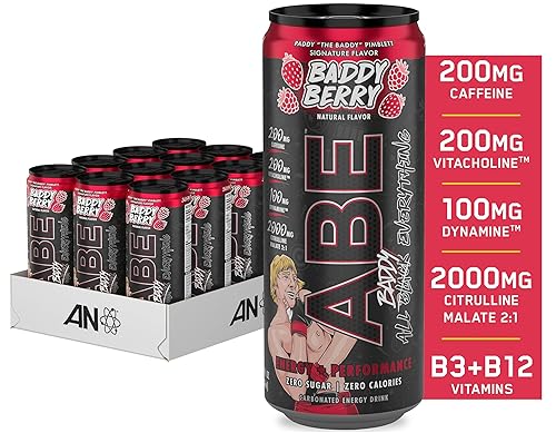 ABE Energy + Performance - Bebida energética sin azúcar, todo negro, con cafeína, VitaCholina, Dinamina, Malato de Citrulina (lata de 11 oz, paquete disponible en Yaxa Colombia