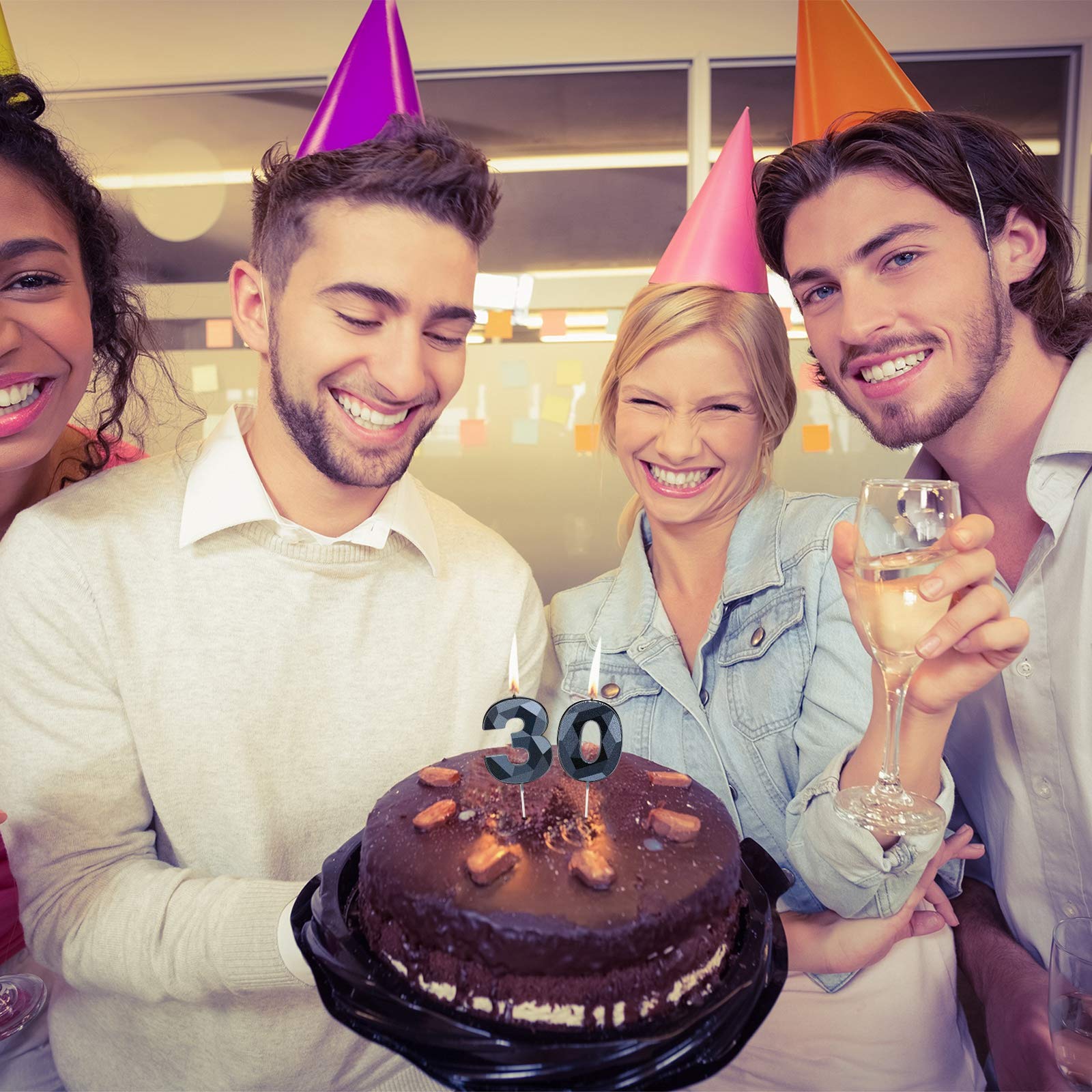 30e verjaardagskaarsen, nummer 30 kaars, zwarte kaarsen, verjaardagskaars voor taart, gelukkige verjaardagskaars, taartkaarsen, taarttopper decoraties voor verjaardagsfeest, bruiloft, jubileum