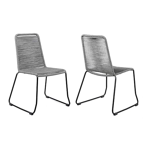 Shasta Modern Outdoor Patio Metal and Rope Stackable Dining Chair,