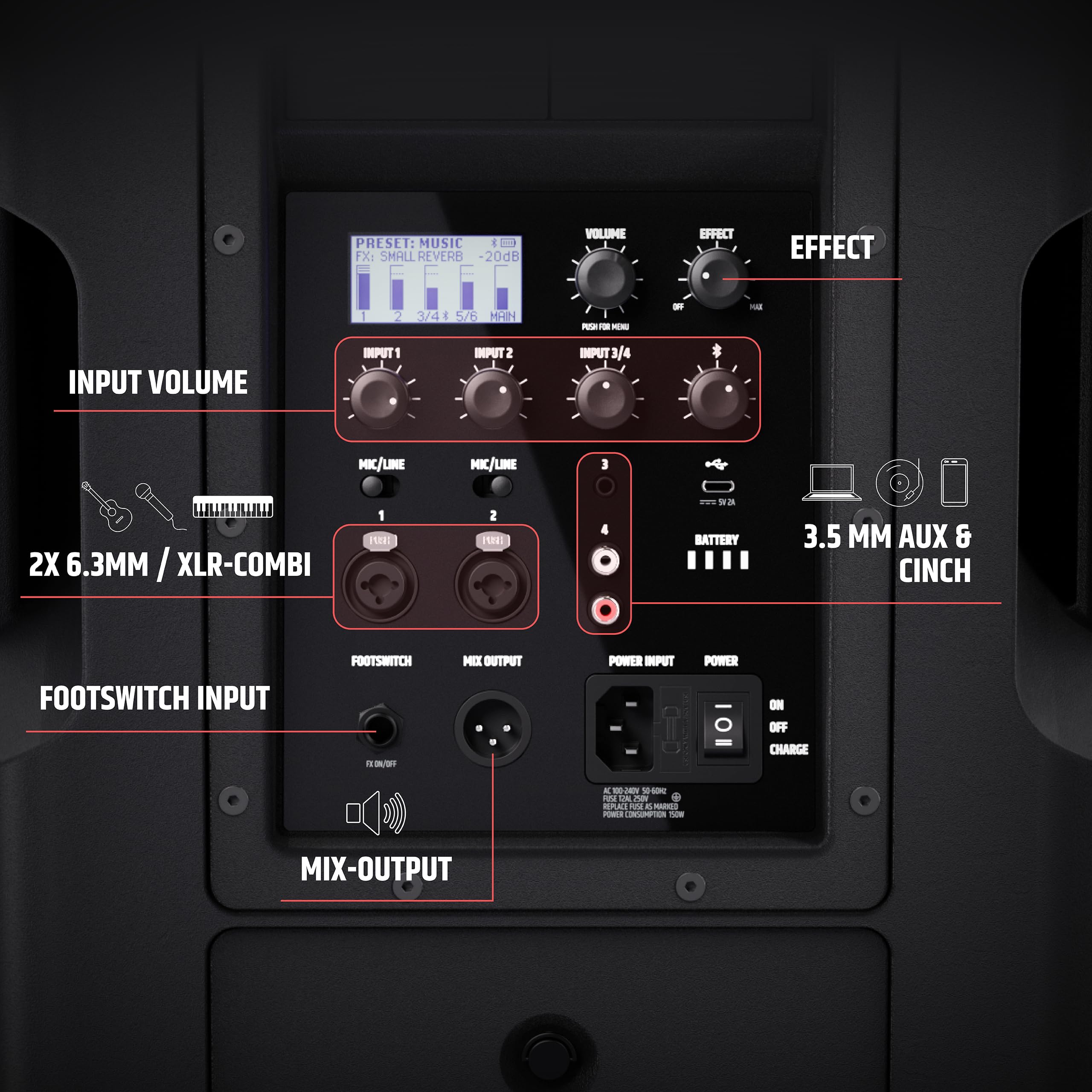 LD Systems ANNY 10 - Altoparlante PA Bluetooth da 10″ con batteria e mixer