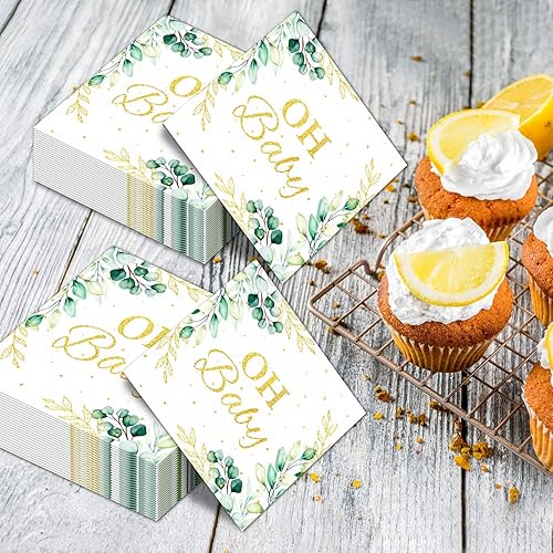 Miniatura 4 de Servilletas de Eucalyptus Leaf Oh Baby Greenery Baby Shower Suministros para fiesta de baby shower, servilletas de papel desechables para baby