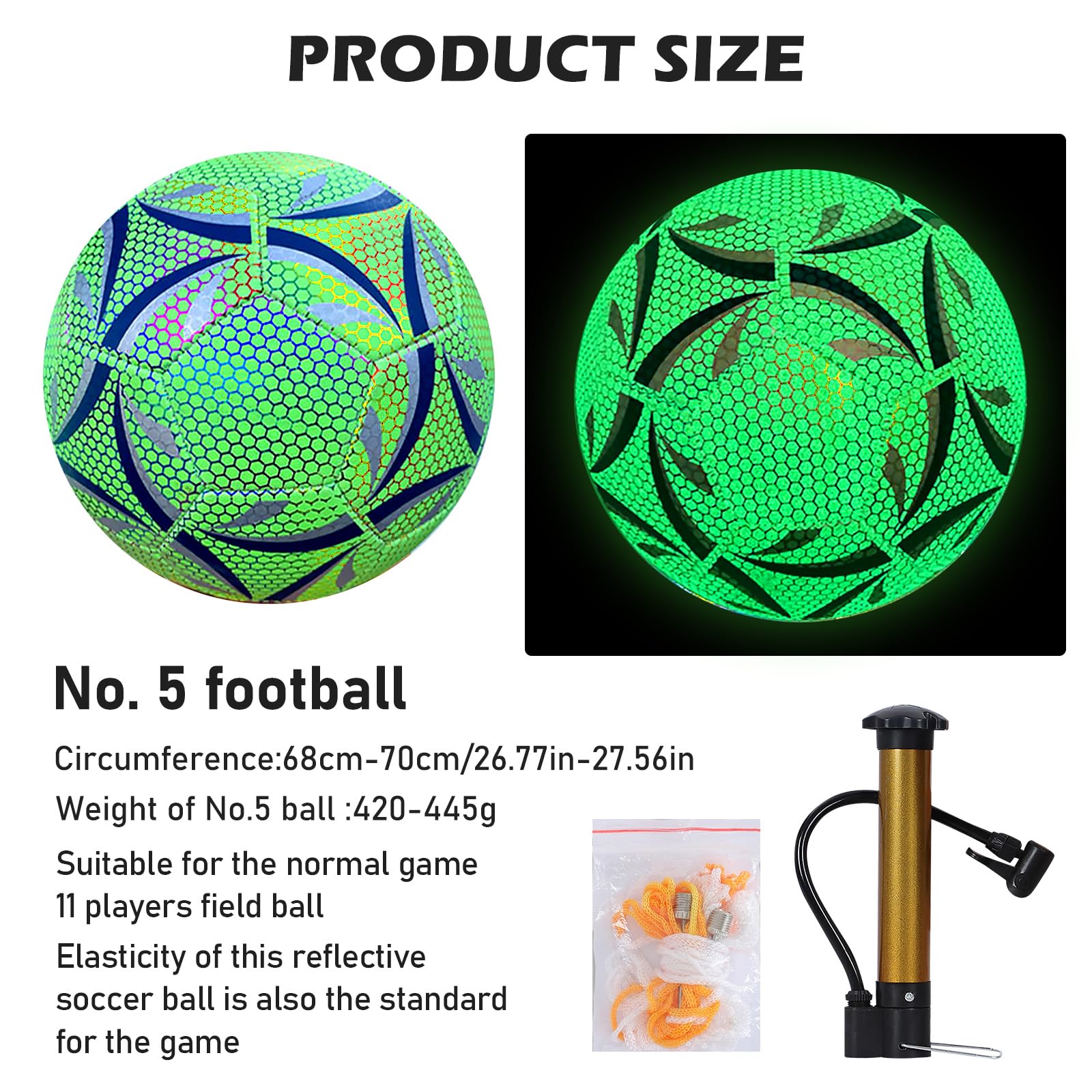 PORFOYO Pallone Da Calcio Che Si Al Buio: Size 5 Pallone Da Calcio Bagliore Al Buio, Impermeabile Pallones Da Calcios Luminoso Con Borsa a Rete Pompa per Gioco E Allenamento Regolari Completo