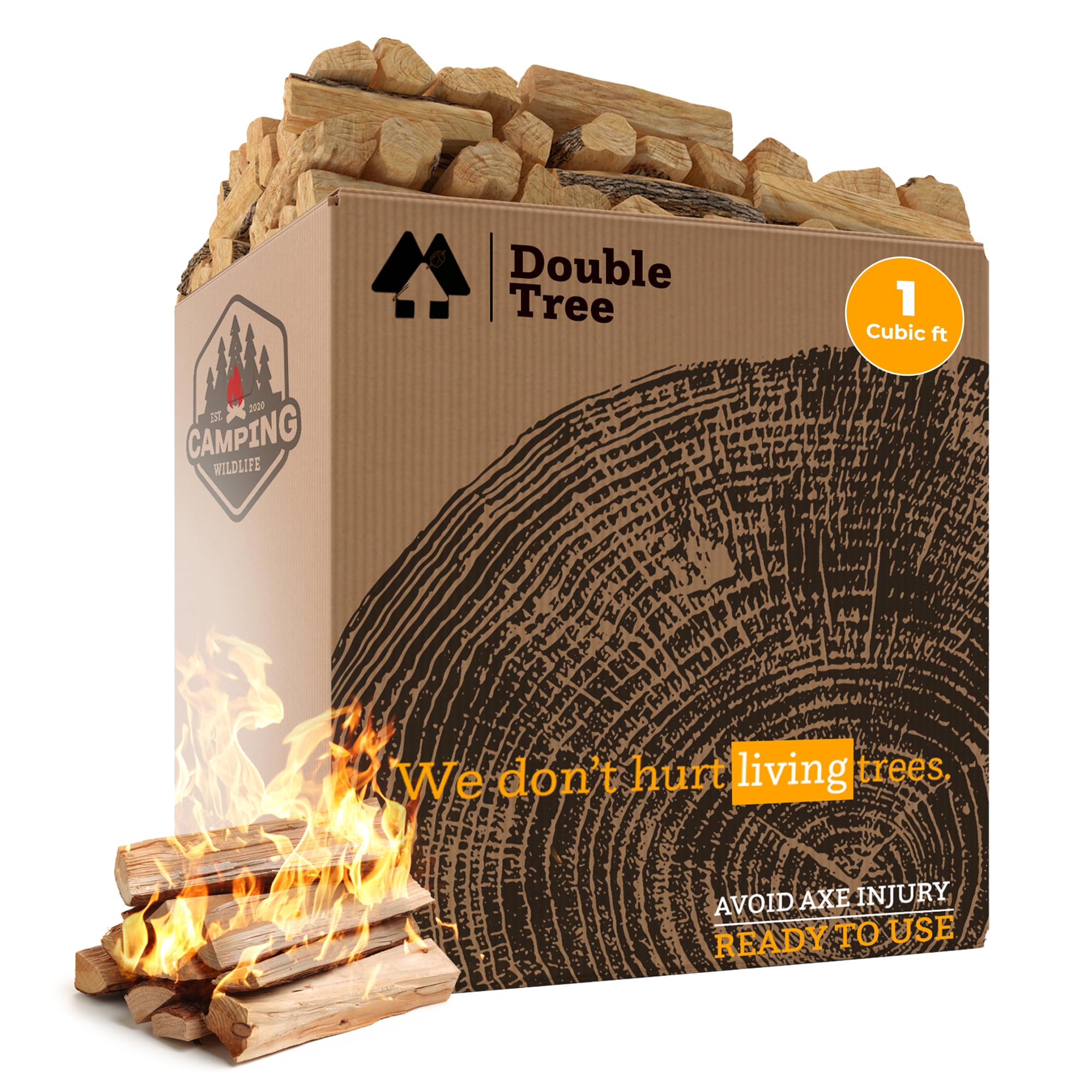 Double Tree Fire Starter Sticks - 100% Natural Cedar Wood Kindling, Quick & Easy Burning for Campfire, Camping Cooking Stove, Fire Pit, Fireplace & Grilling, lndoor & Outdoor - (Large 1 Cubic ft)