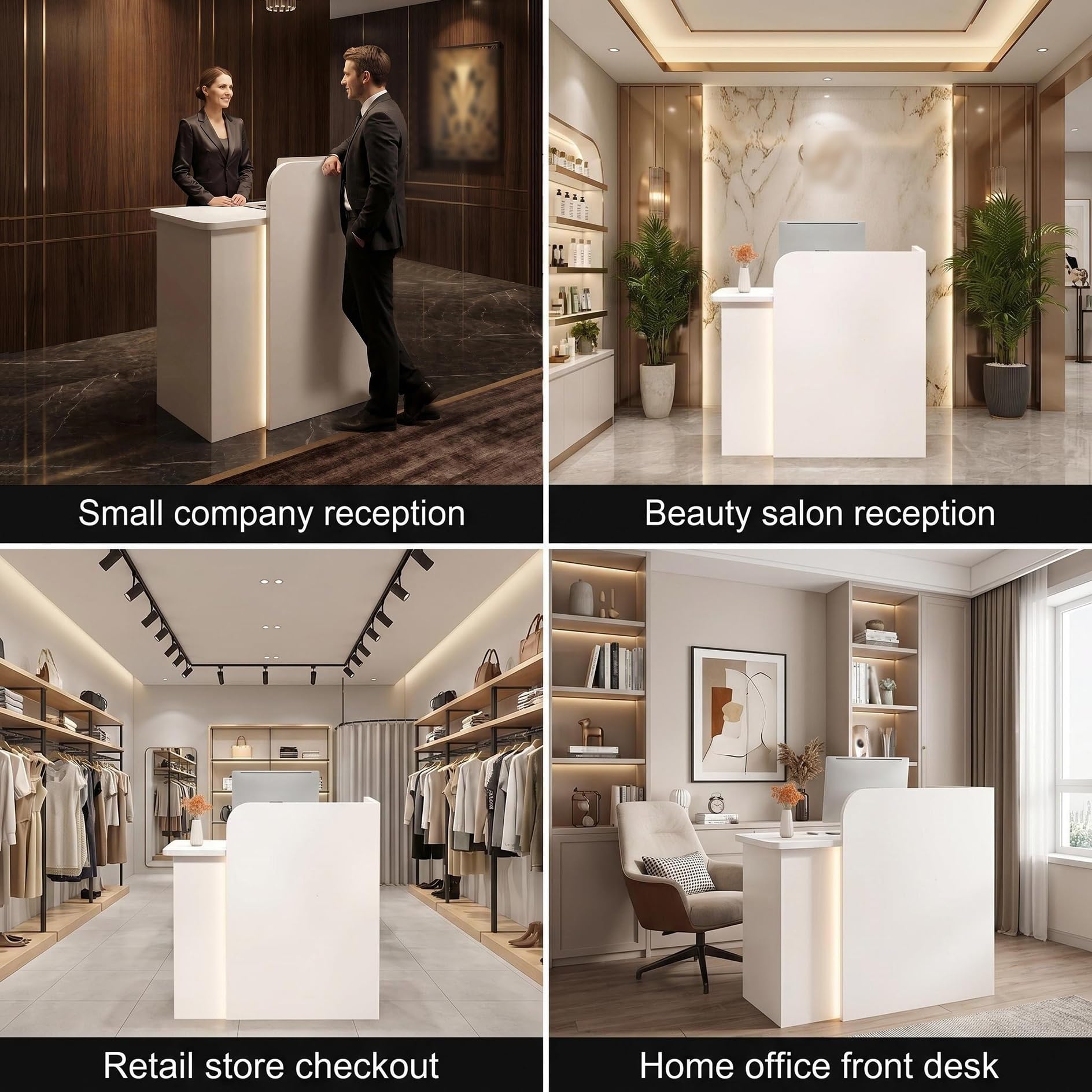 Banco Reception Piccola Moderno con LED, Bancone Reception per Negozio con Cassetti a Chiave, Bancone Cassa in Legno, per Spazi Commerciali Compatti (60X45X100CM)